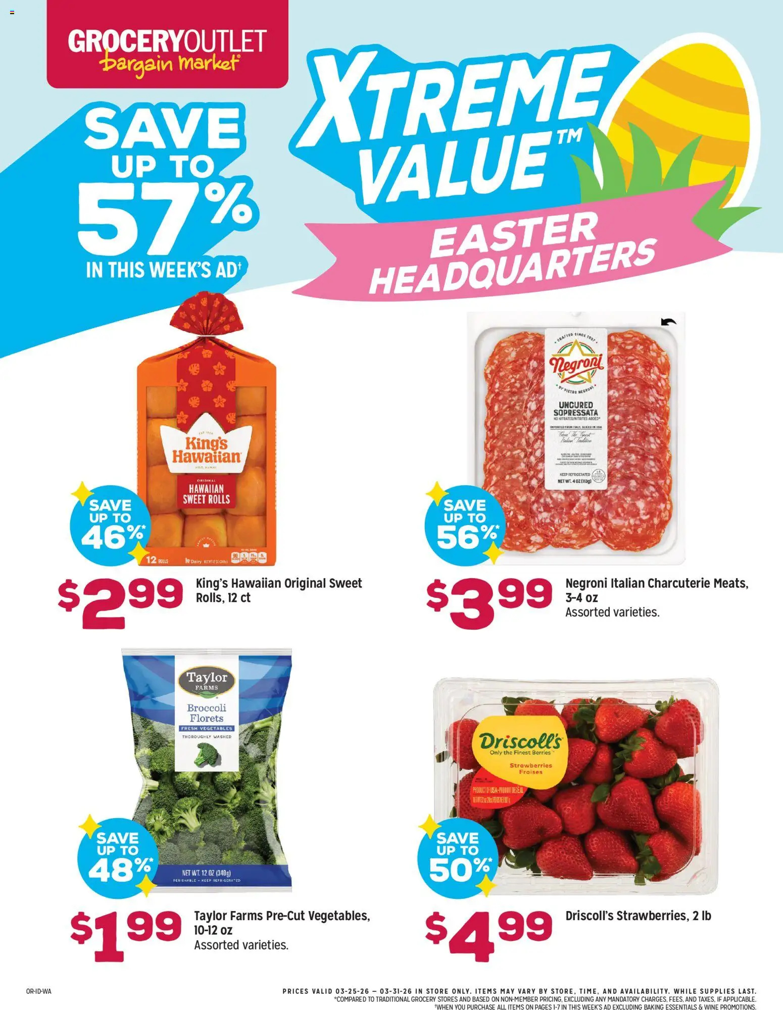 Grocery Outlet Weekly Ad - valid from 25.03.2026 | Page: 2 | Products: Broccoli, Berries, Wine, Vegetables