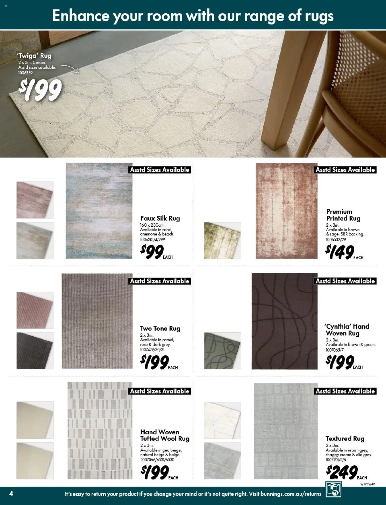 Bunnings Warehouse catalogue - valid from 29.04.2026 | Page: 4 | Products: Cream, Rugs