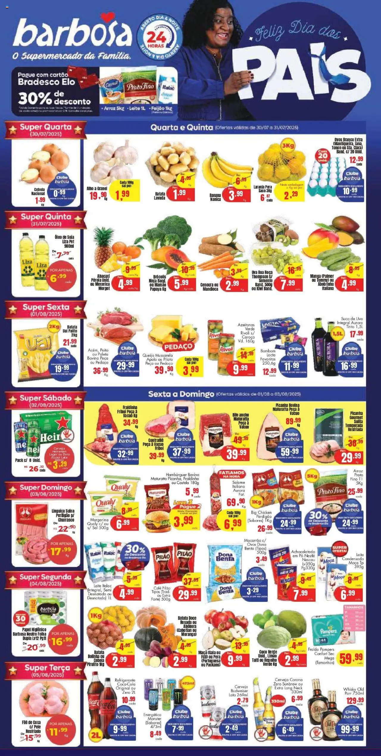 Barbosa Supermercados Folheto - válido de 30.07.2025 | Página: 1 | Produtos: Fralda pampers, Nescau, Linguiça, Arroz