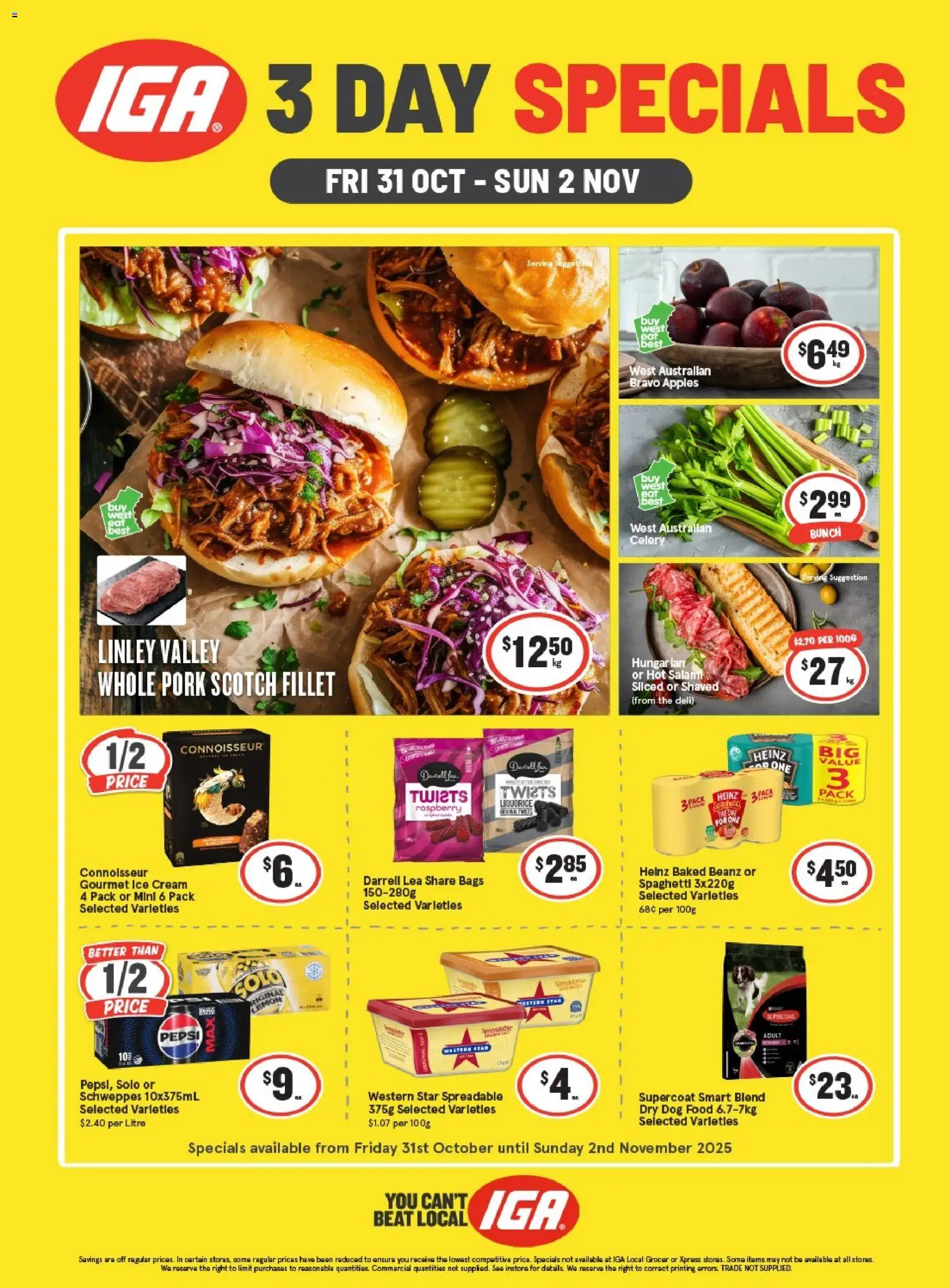 IGA catalogue - valid from 29.10.2025 | Page: 1 | Products: Salami, Apples, Dog food, Cream