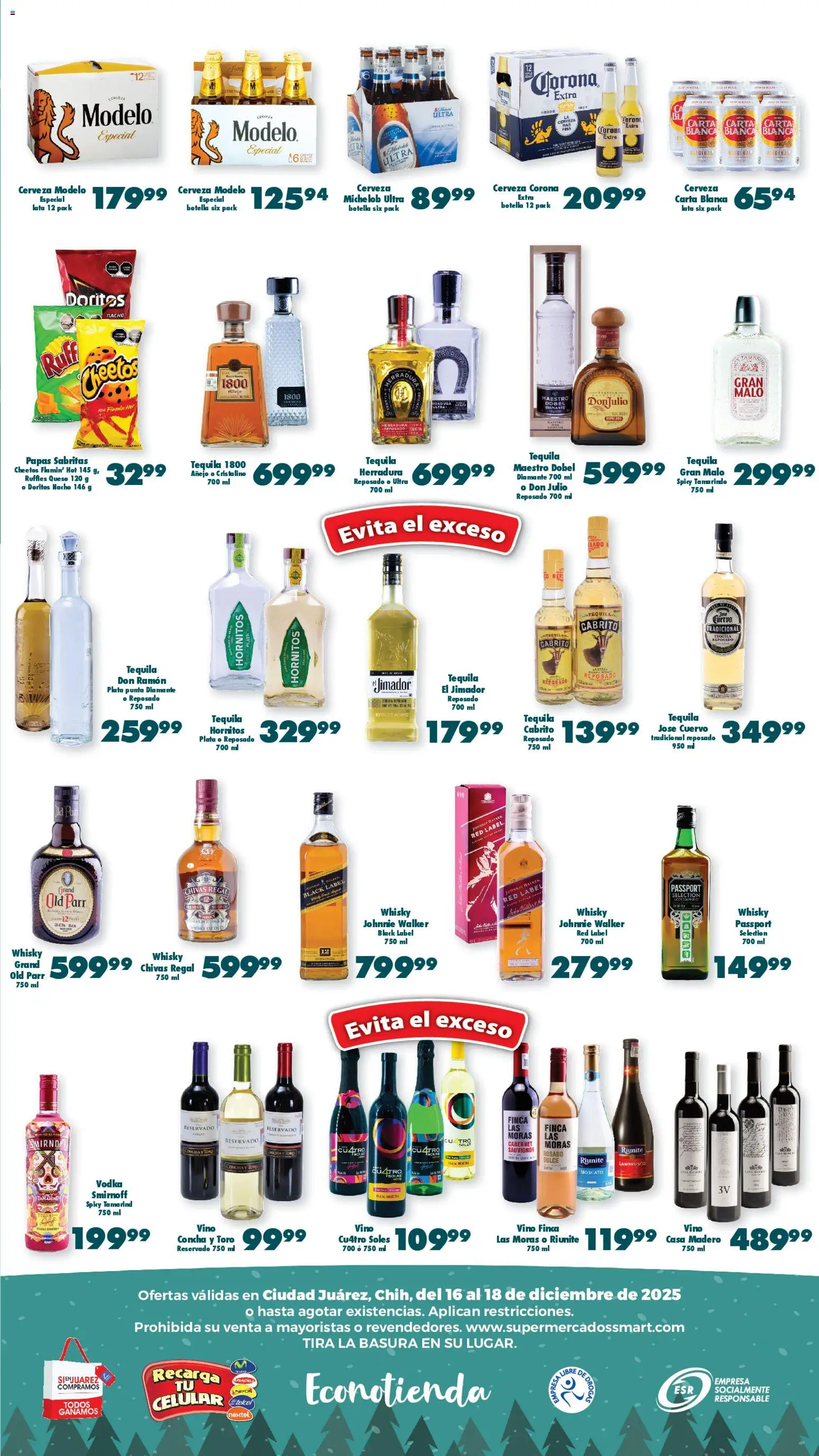 Nuevas ofertas de S-Mart válidas en toda la República Mexicana desde el 16.12.2025. ¡Encuentra las mejores ofertas en S-Mart folleto Ofertas de Feria Juárez! | Página: 3 | Productos: Cerveza, Tequila, Botella, Whisky
