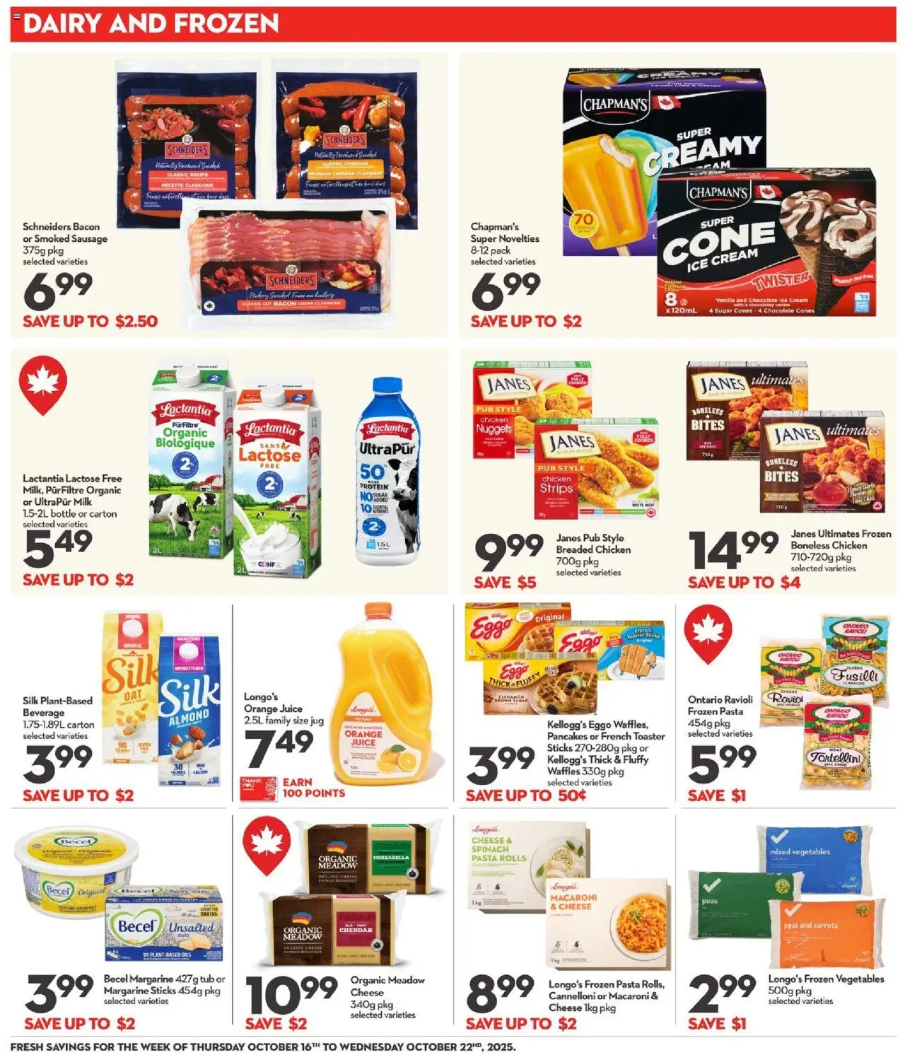 Longo's flyer valid from 16.10.2025 | Page: 9 | Products: Pasta, Toaster, Milk, Chocolate