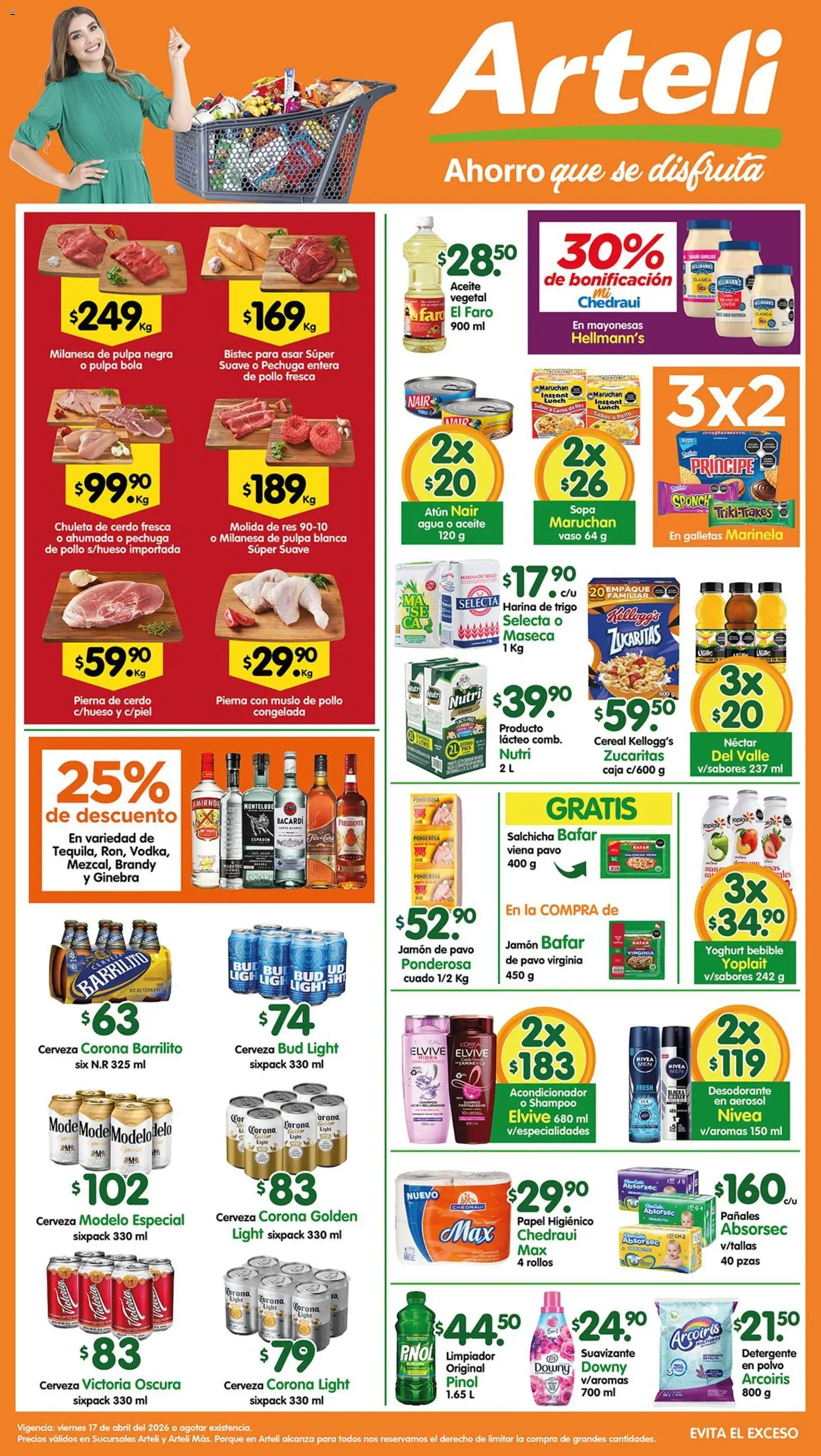 Nuevas ofertas de Arteli válidas en toda la República Mexicana desde el 17.04.2026. ¡Encuentra las mejores ofertas en Arteli folleto Tuxpan! | Página: 1 | Productos: Detergente, Harina, Res, Caja