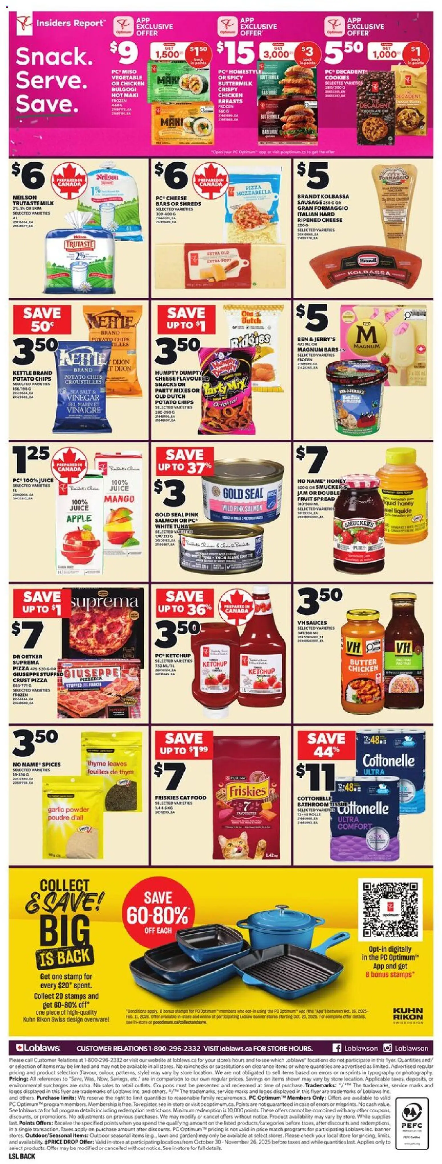 Loblaws flyer valid from 13.11.2025 | Page: 4 | Products: Chips, Cookies, Butter, Juice