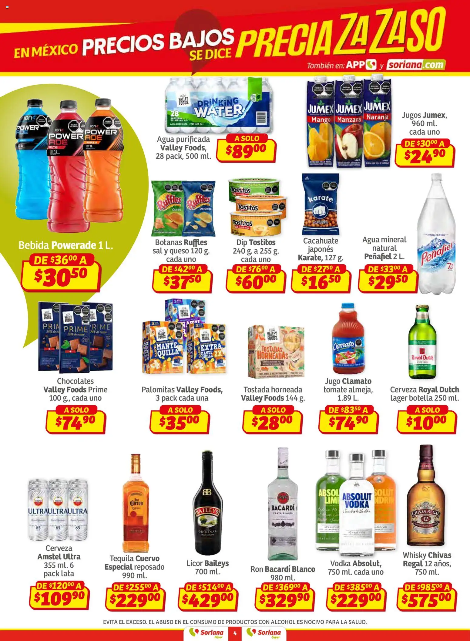 Nuevas ofertas de Soriana válidas en toda la República Mexicana desde el 26.02.2026. ¡Encuentra las mejores ofertas en Soriana - Preciazazaso Híper: Valle de México! | Página: 4 | Productos: Sal, Cacahuate, Jugo, Cerveza