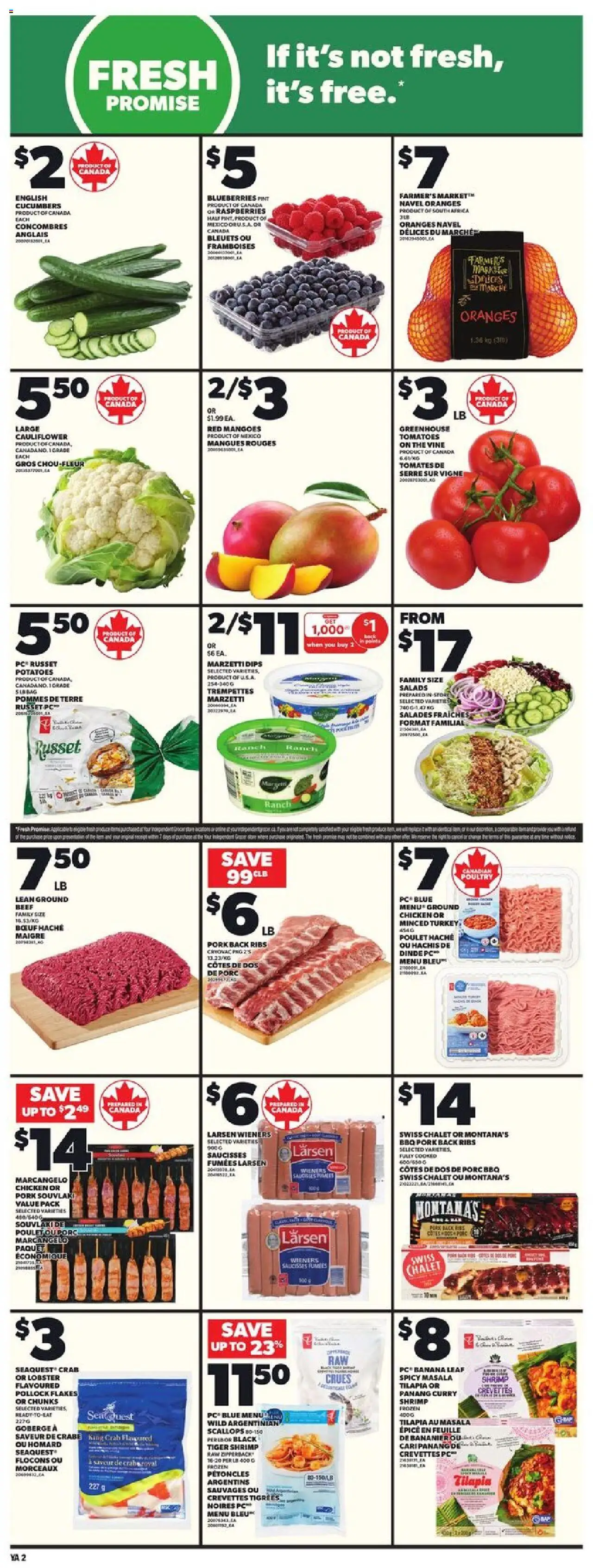Independent Grocer flyer valid from 31.07.2025 | Page: 5 | Products: Cucumbers, Chicken, Pork, Tomatoes
