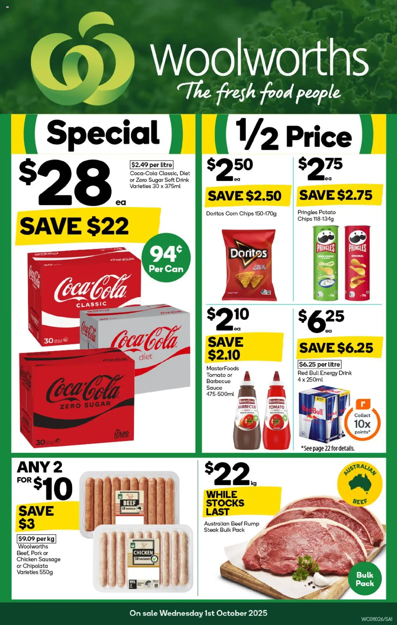 Woolworths catalogue - valid from 01.10.2025 | Page: 1 | Products: Energy drink, Chicken, Sour cream, Cream