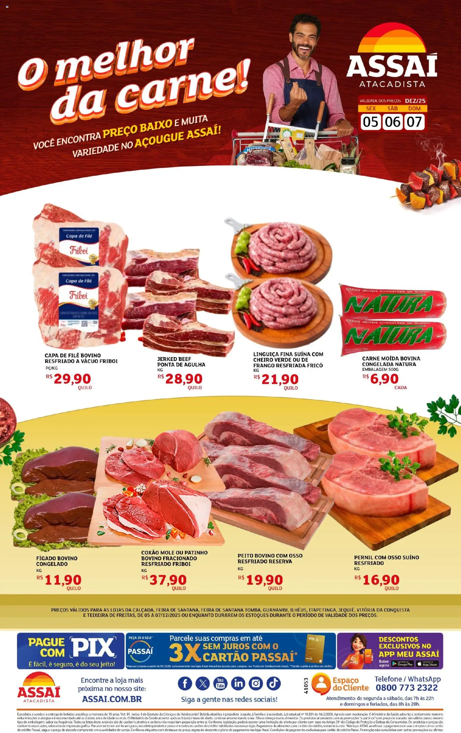 Assaí Atacadista Folheto - válido de 05.12.2025 | Página: 1 | Produtos: Pernil, Pneus, Base, Carne
