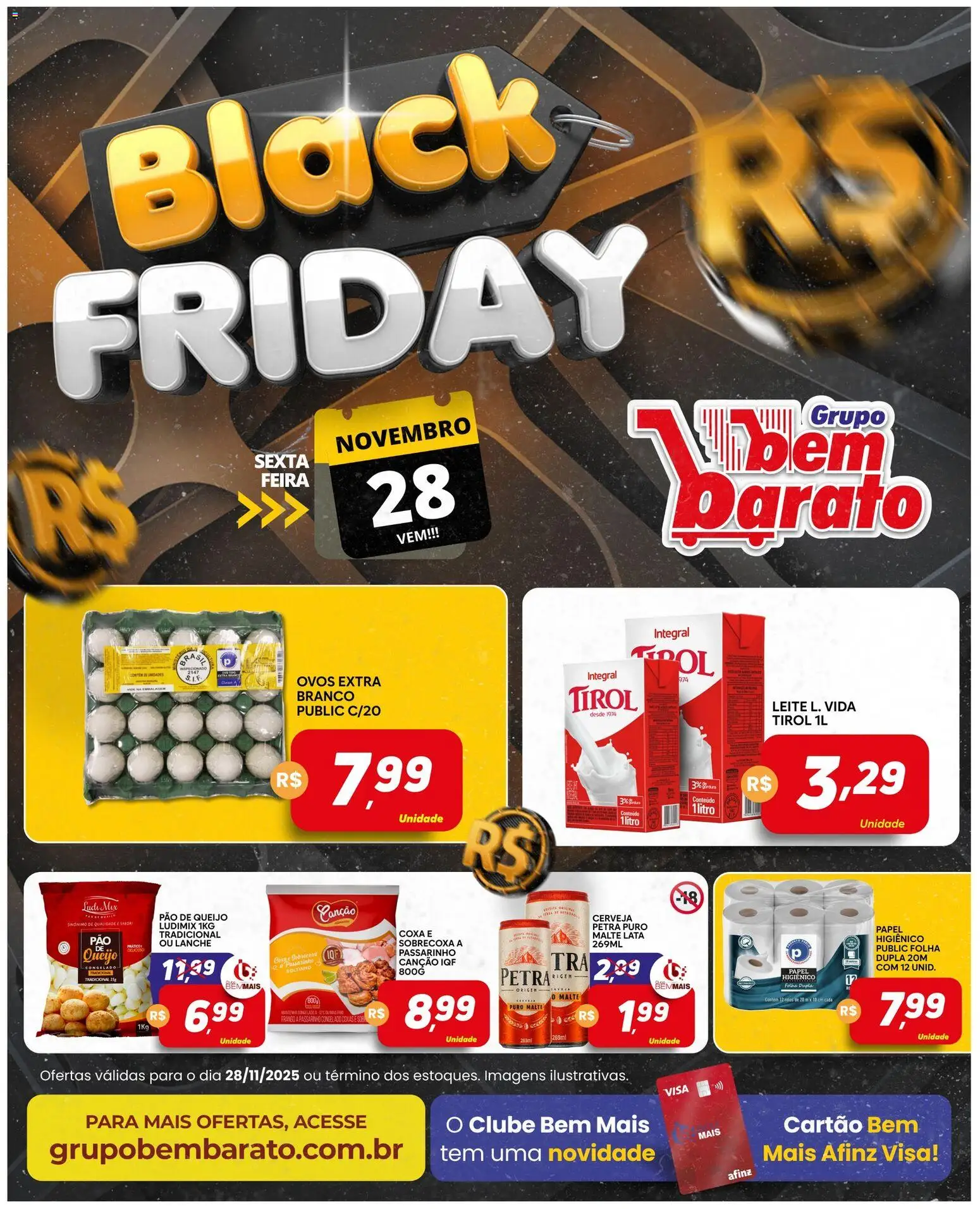 Supermercado Bem Barato Folheto - válido de 28.11.2025 | Página: 1 | Produtos: Queijo, Ovos, Cerveja, Pão de queijo