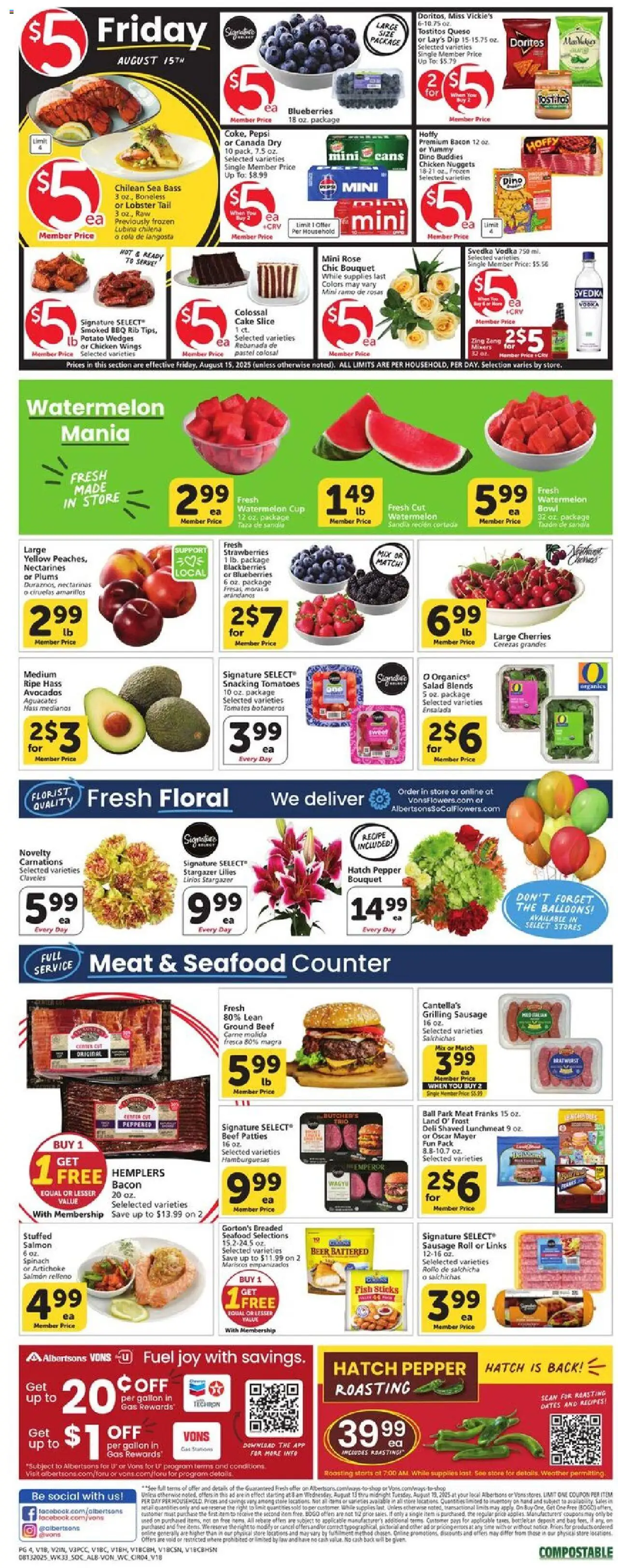 Vons Weekly Ad - valid from 13.08.2025 | Page: 3 | Products: Cherries, Beef, Strawberries, Seafood