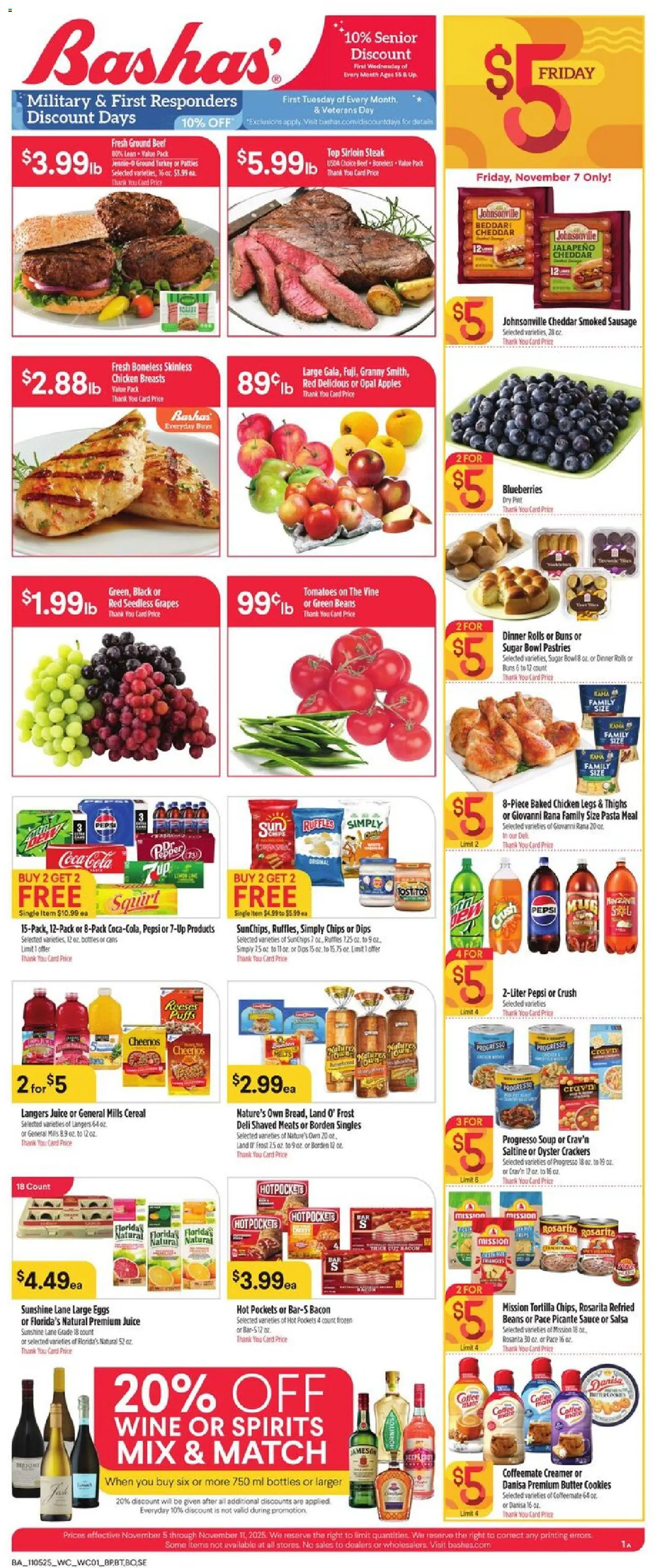 Basha's Weekly Ad - valid from 05.11.2025 | Page: 1 | Products: Juice, Pasta, Sugar, Sausage
