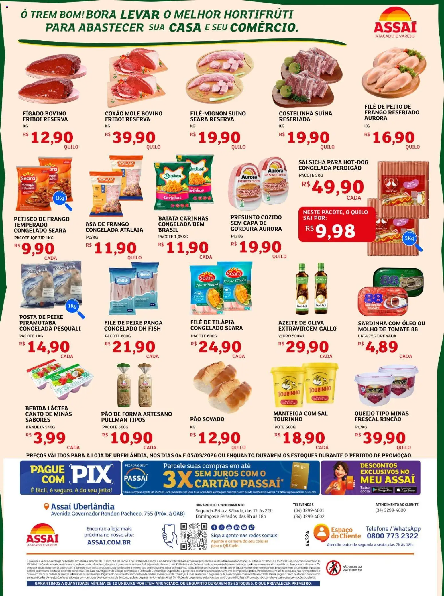 Assaí Atacadista Folheto - válido de 04.03.2026 | Página: 2 | Produtos: Salsicha, Presunto, Pneus, Bebida
