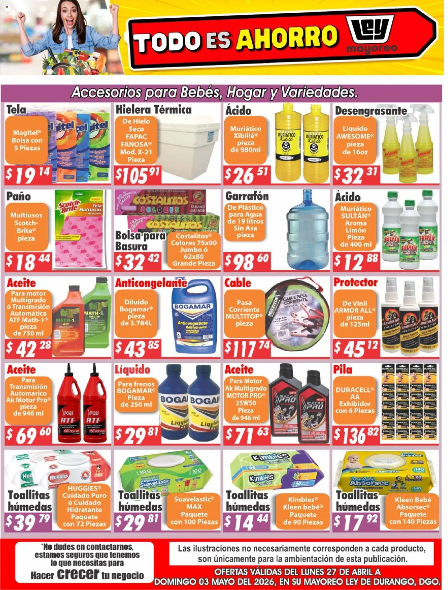 Nuevas ofertas de Casa Ley válidas en toda la República Mexicana desde el 27.04.2026. ¡Encuentra las mejores ofertas en Casa Ley folleto Durango! | Página: 1 | Productos: Agua, Hielera, Cable, Pila