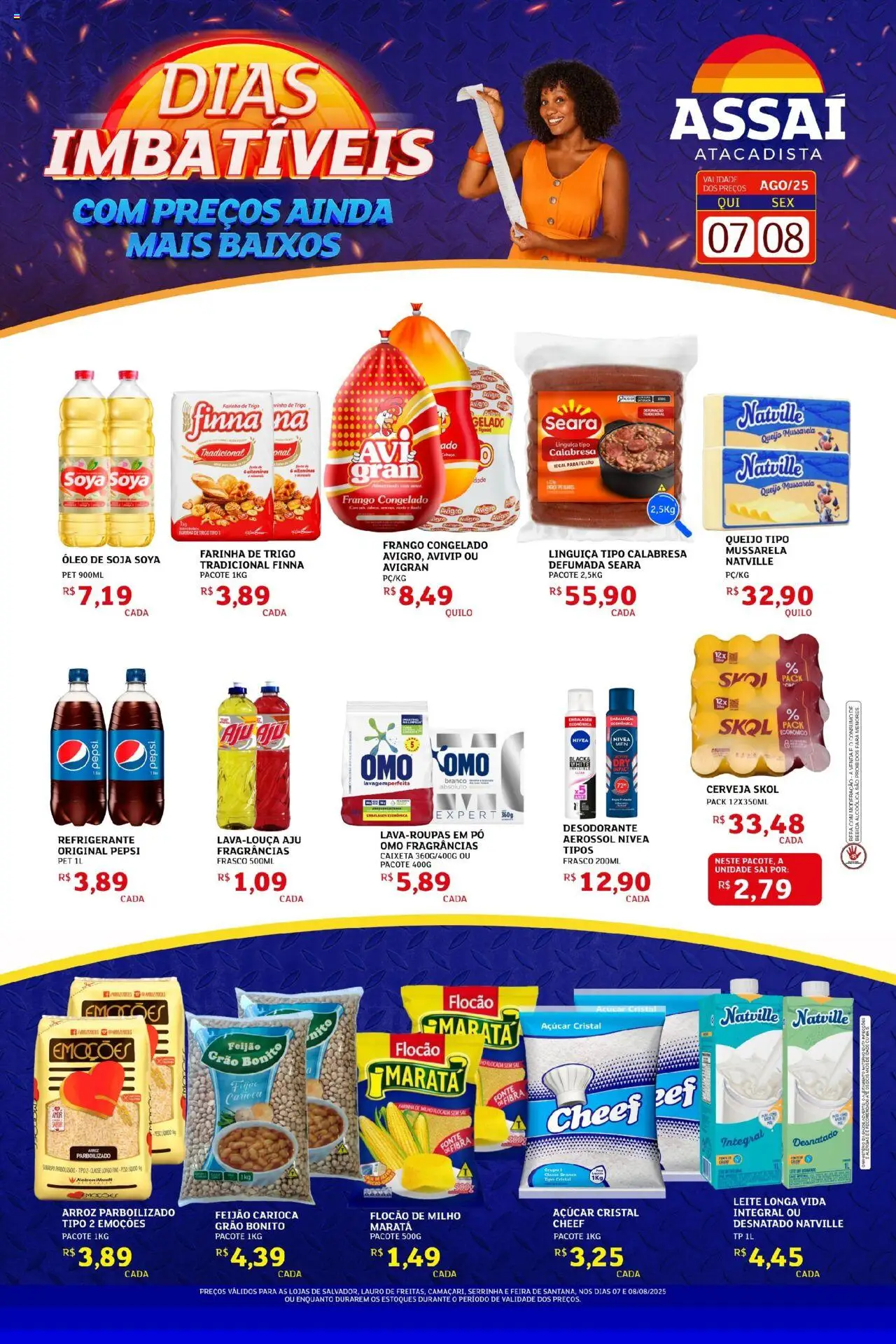 Assaí Atacadista Folheto - válido de 07.08.2025 | Página: 1 | Produtos: Desodorante, Queijo, Cerveja, Mussarela