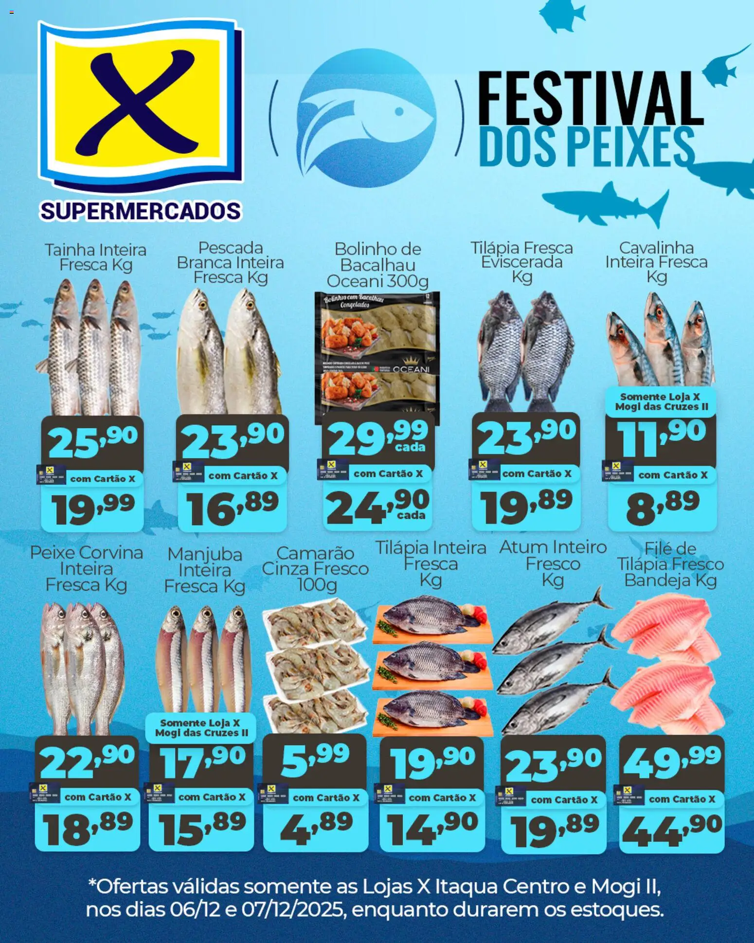X Supermercados Folheto - válido de 06.01.2026 | Página: 1 | Produtos: Camarão, Tilápia, Bandeja, Atum