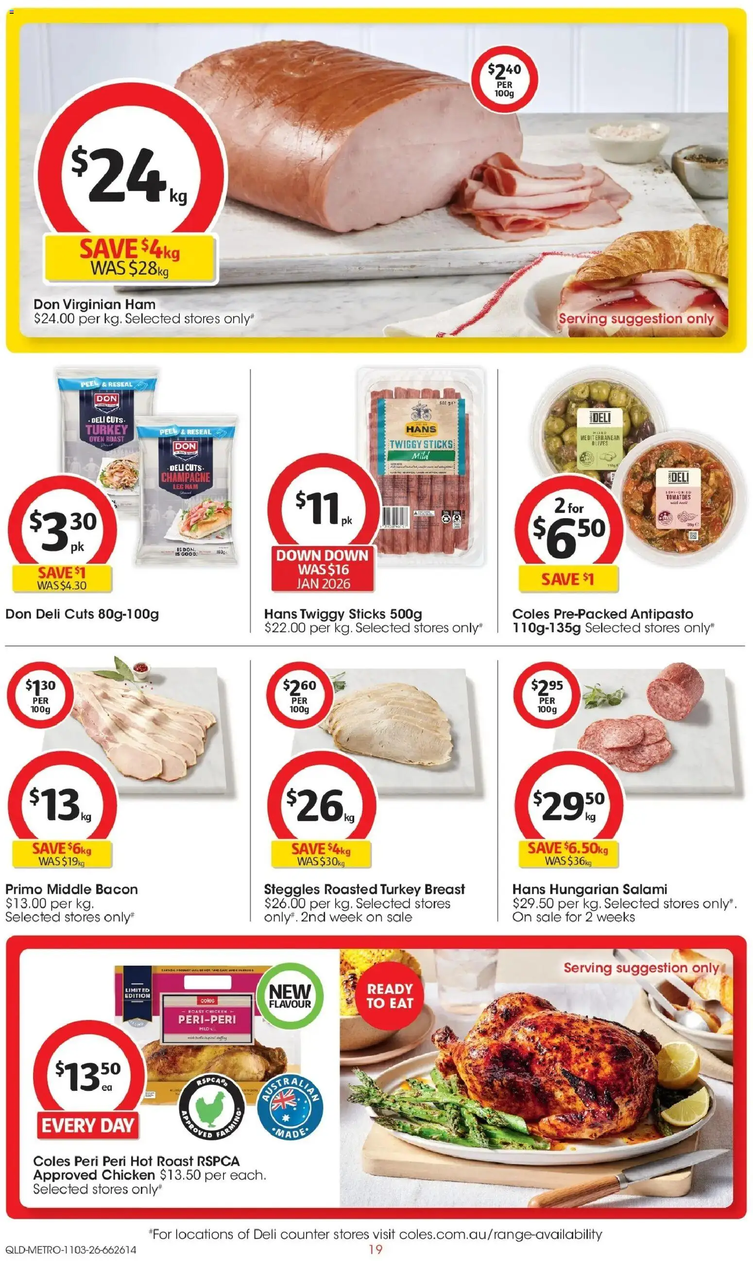 Coles catalogue - valid from 11.03.2026 | Page: 19 | Products: Salami, Ham, Chicken, Olives