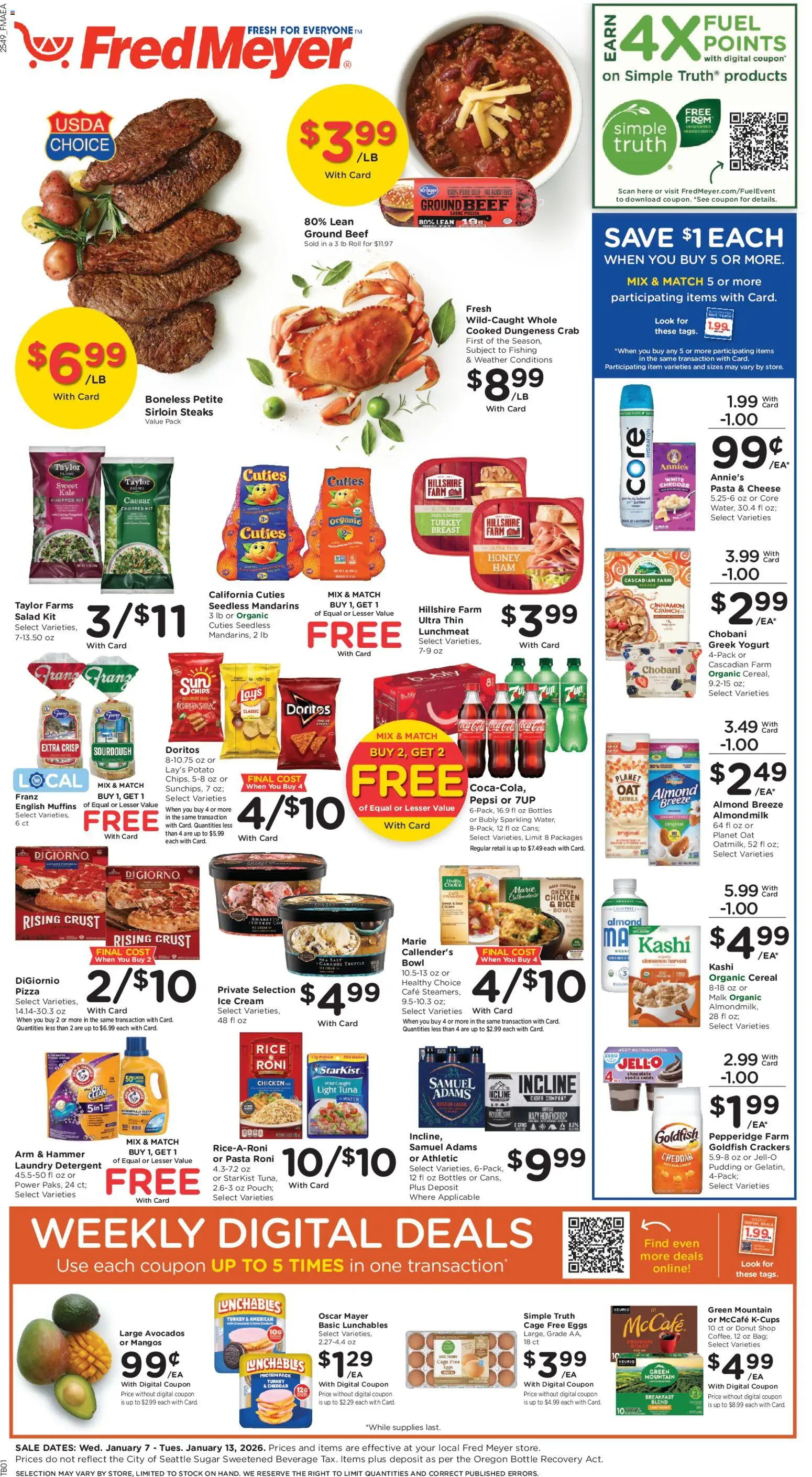 Fred Meyer Weekly Ad - valid from 07.01.2026 | Page: 1 | Products: Kale, Detergent, Cream, Sugar