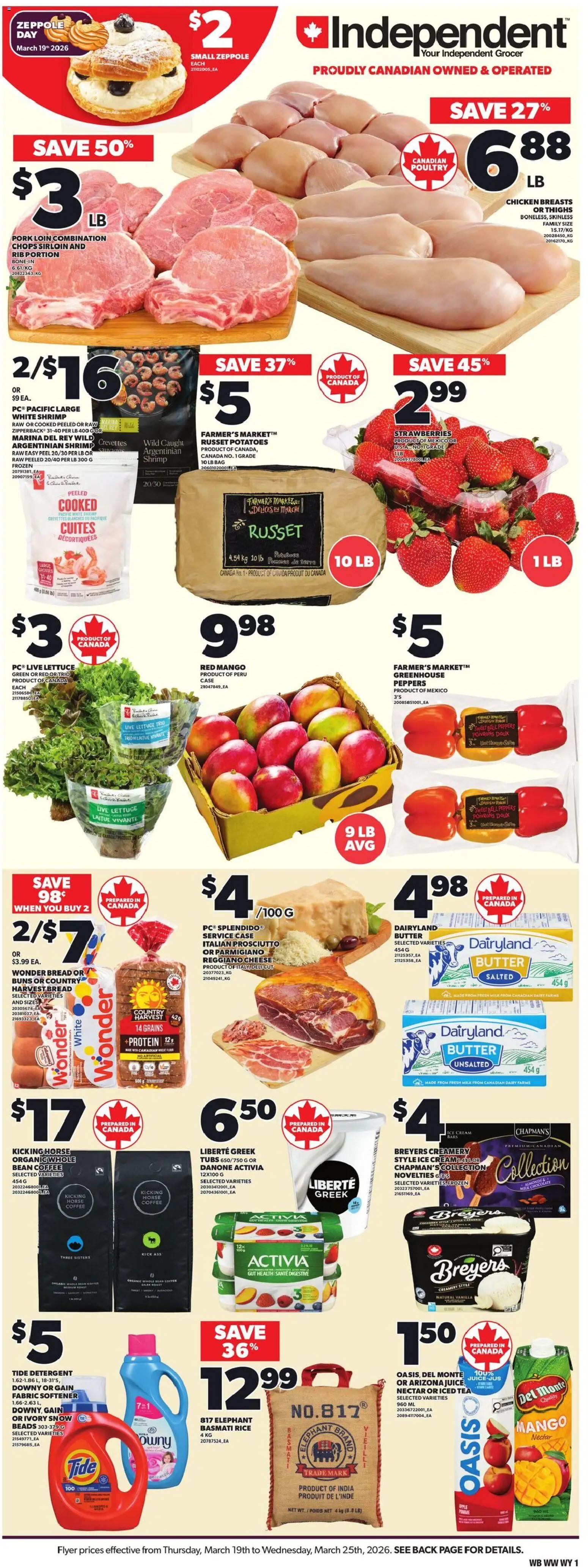 Independent Grocer flyer valid from 19.03.2026 | Page: 3 | Products: Rice, Chicken breasts, Potatoes, Cheese