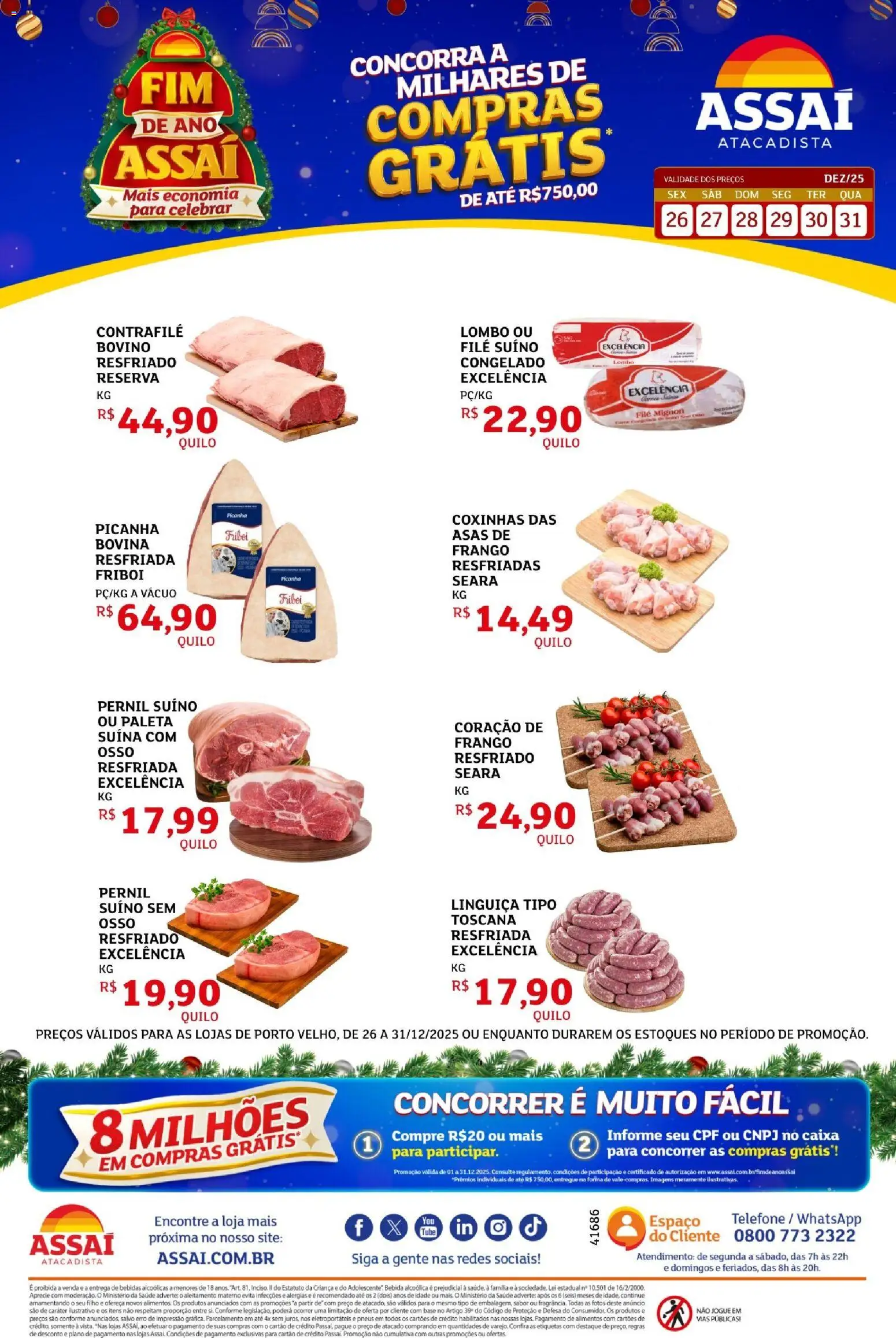 Assaí Atacadista Folheto - válido de 26.12.2025 | Página: 1 | Produtos: Linguiça, Filé mignon, Picanha, Lombo