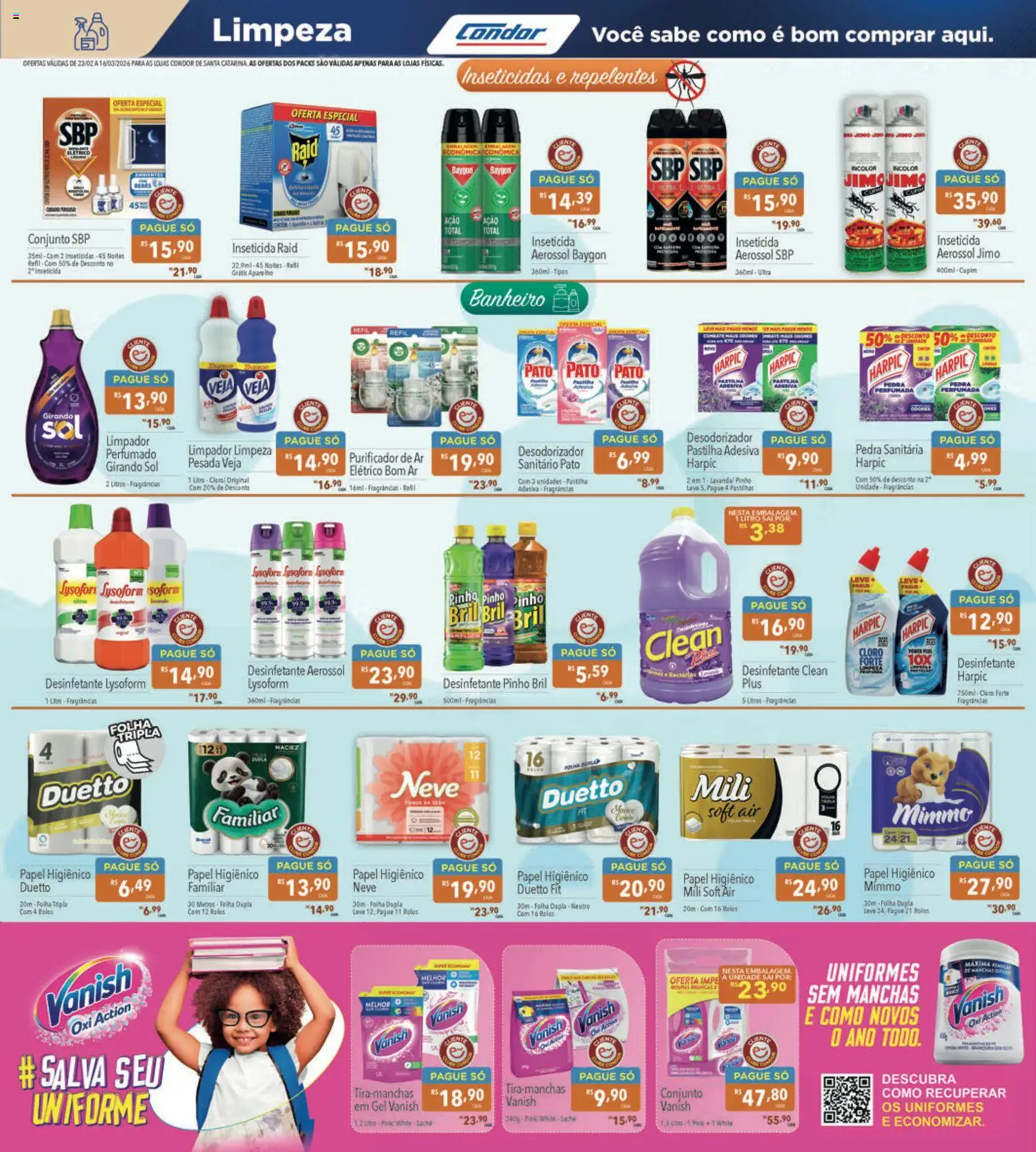 Supermercados Condor Folheto - válido de 23.02.2026 | Página: 21 | Produtos: Tira manchas, Papel higiênico, Desinfetante, Inseticida