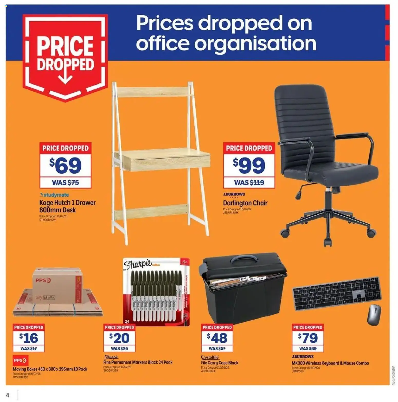 Officeworks catalogue - valid from 31.03.2026 | Page: 4 | Products: Chair, Desk, Keyboard, Case