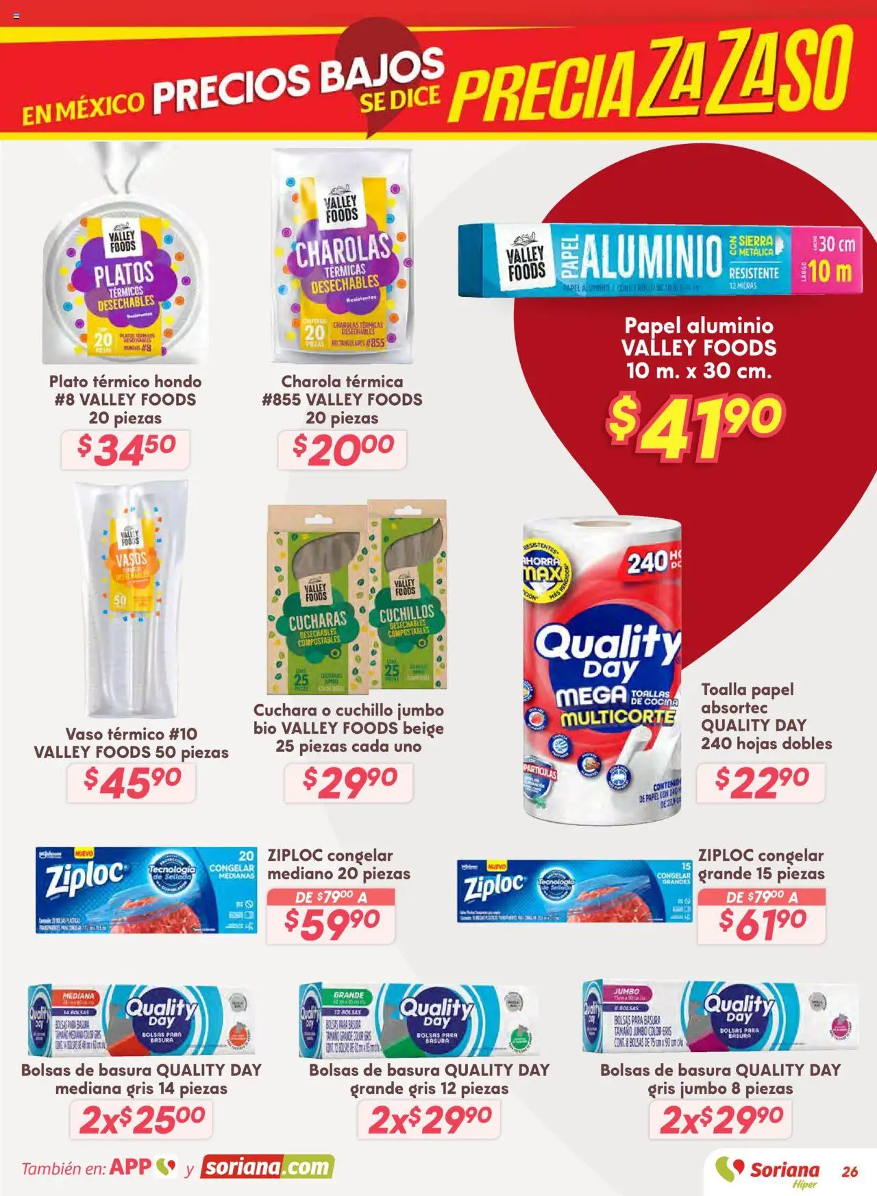Nuevas ofertas de Soriana válidas en toda la República Mexicana desde el 14.08.2025. ¡Encuentra las mejores ofertas en Soriana - Preciazazaso Híper: Valle de México! | Página: 26 | Productos: Toalla, Cocina, Cuchara, Vasos