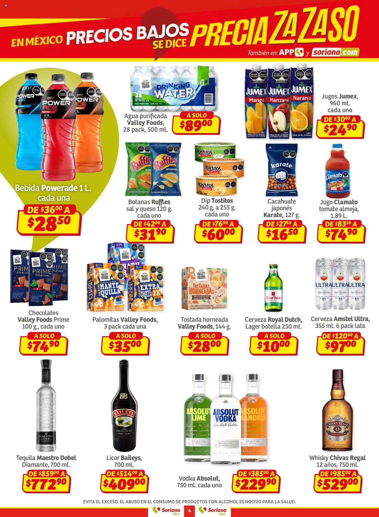 Nuevas ofertas de Soriana válidas en toda la República Mexicana desde el 27.02.2026. ¡Encuentra las mejores ofertas en Soriana Preciazazaso Híper: Frontera BCN, Son! | Página: 4 | Productos: Agua, Jugo, Cerveza, Whisky