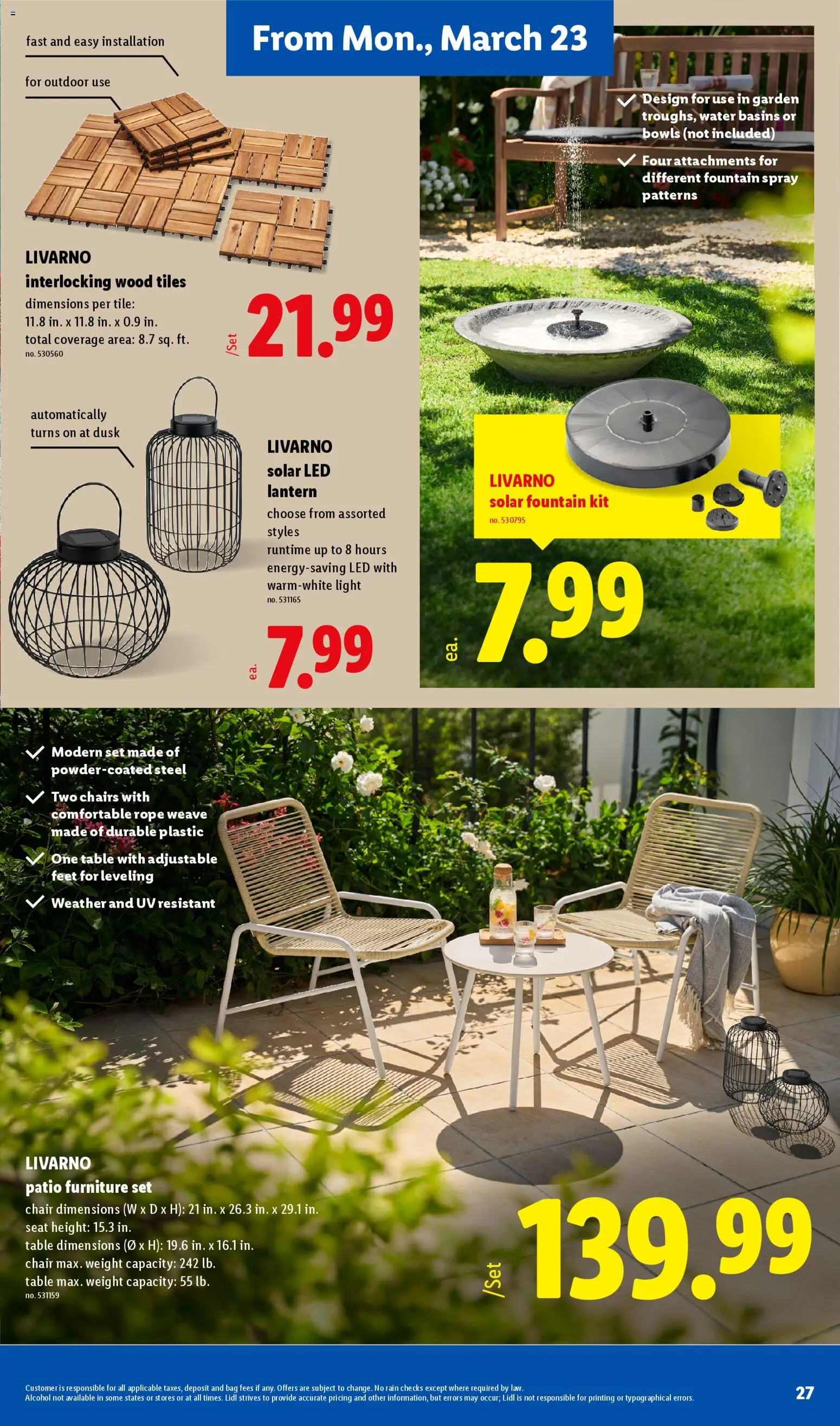 Lidl Weekly Ad - valid from 18.03.2026 | Page: 27 | Products: Table, Chair, Water, Bag