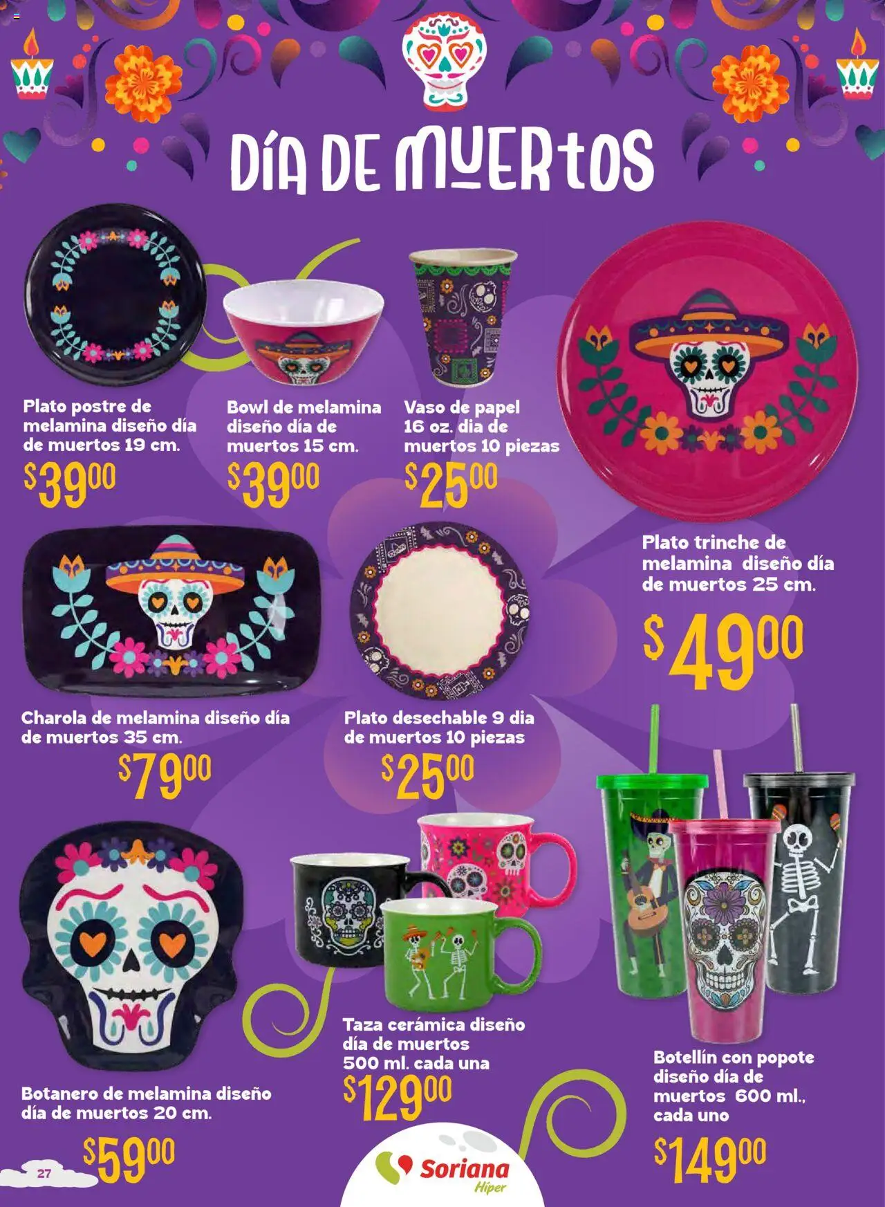 Nuevas ofertas de Soriana válidas en toda la República Mexicana desde el 16.10.2025. ¡Encuentra las mejores ofertas en Soriana - Halloween y Día de muertos Híper Nacional! | Página: 27 | Productos: Taza, Bowl