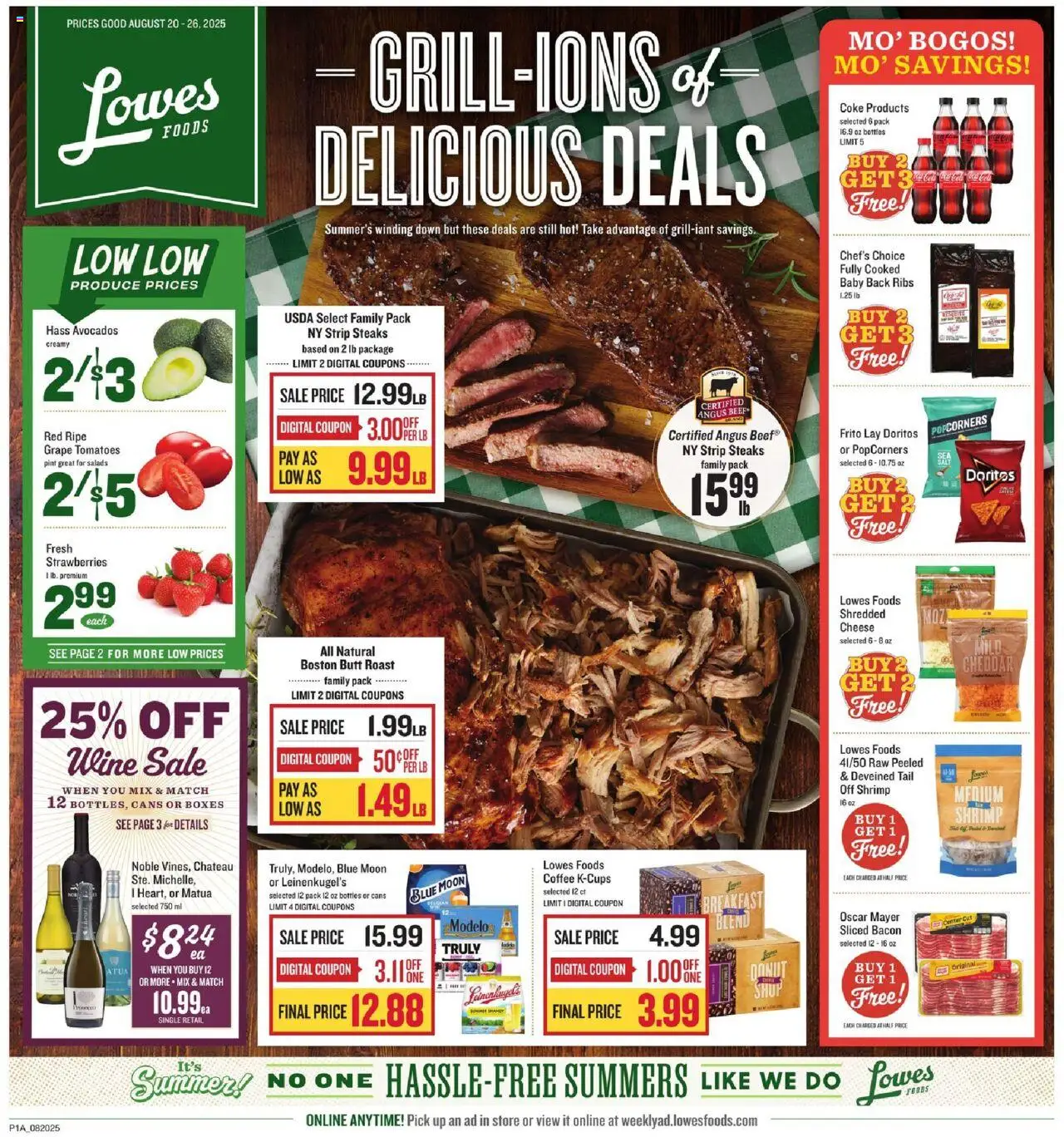 Lowes Foods Weekly Ad - valid from 20.08.2025 | Page: 1 | Products: Coffee, Tomatoes, Beef, Strawberries