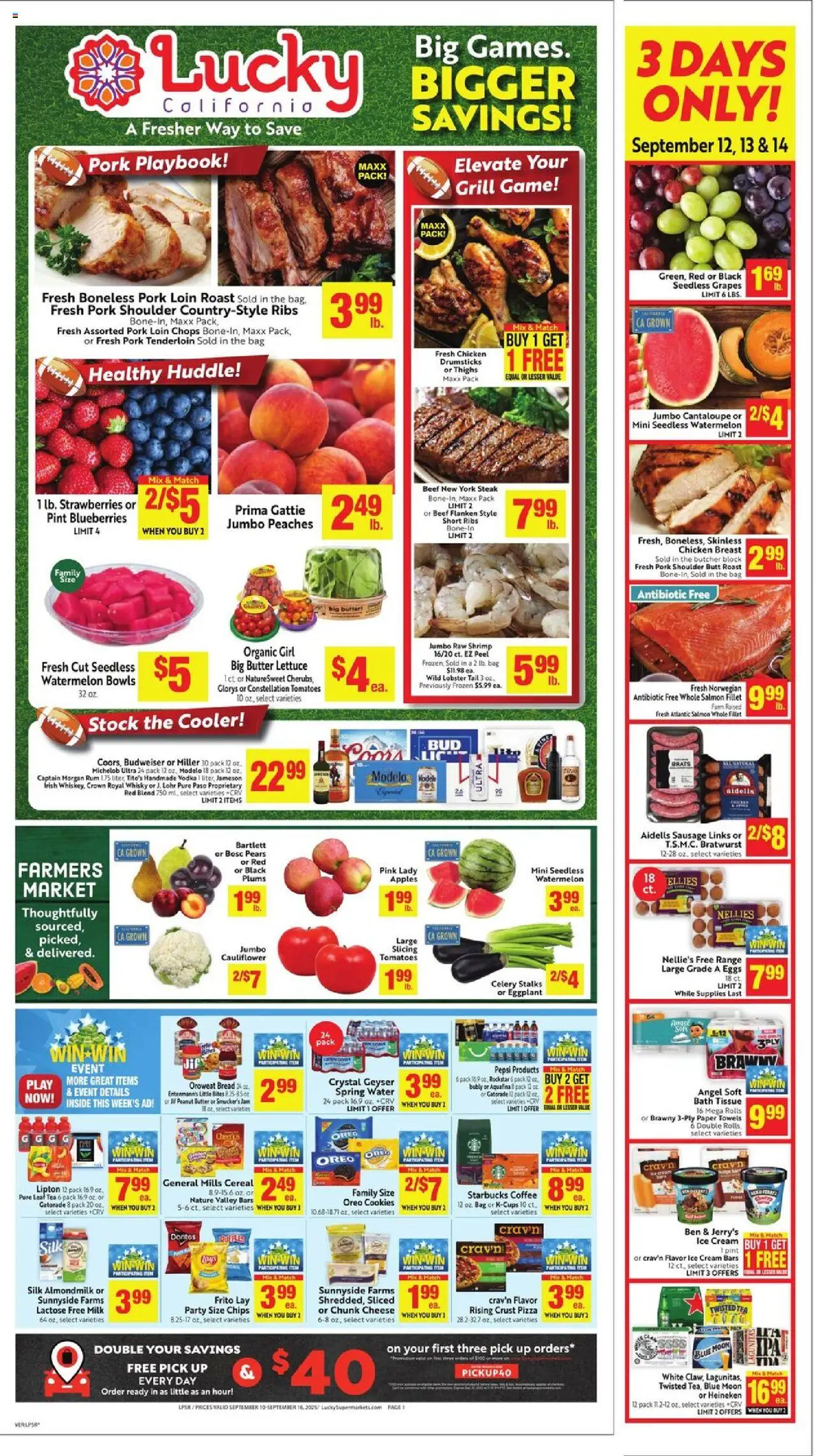 Lucky Supermarkets Weekly - AK - valid from 10.09.2025 | Page: 1 | Products: Milk, Strawberries, Sausage, Watermelon