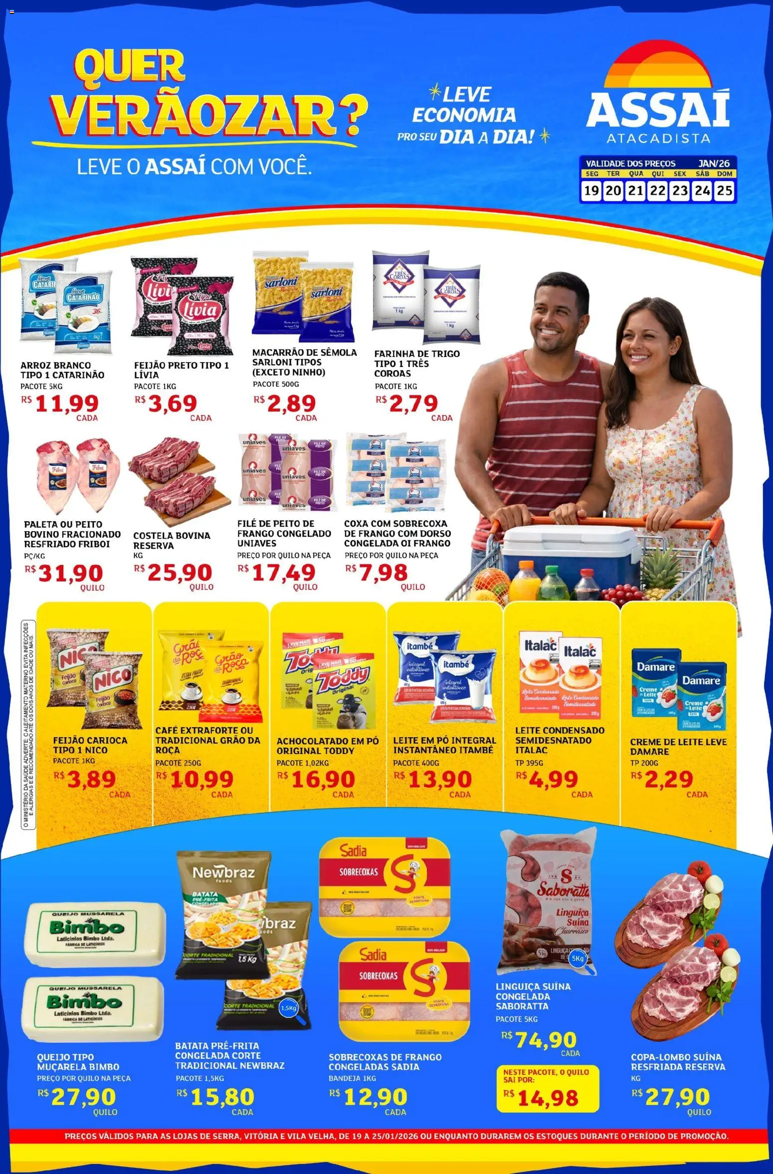 Assaí Atacadista Folheto - válido de 19.01.2026 | Página: 1 | Produtos: Linguiça, Batata, Mussarela, Leite em pó