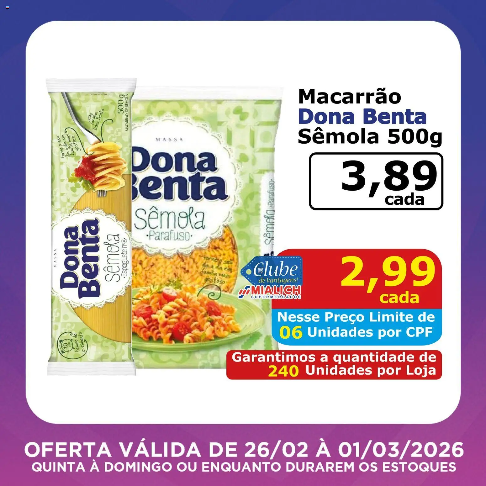 Mialich Supermercados Folheto - válido de 26.02.2026 | Página: 8 | Produtos: Mialich, Macarrão, Massa