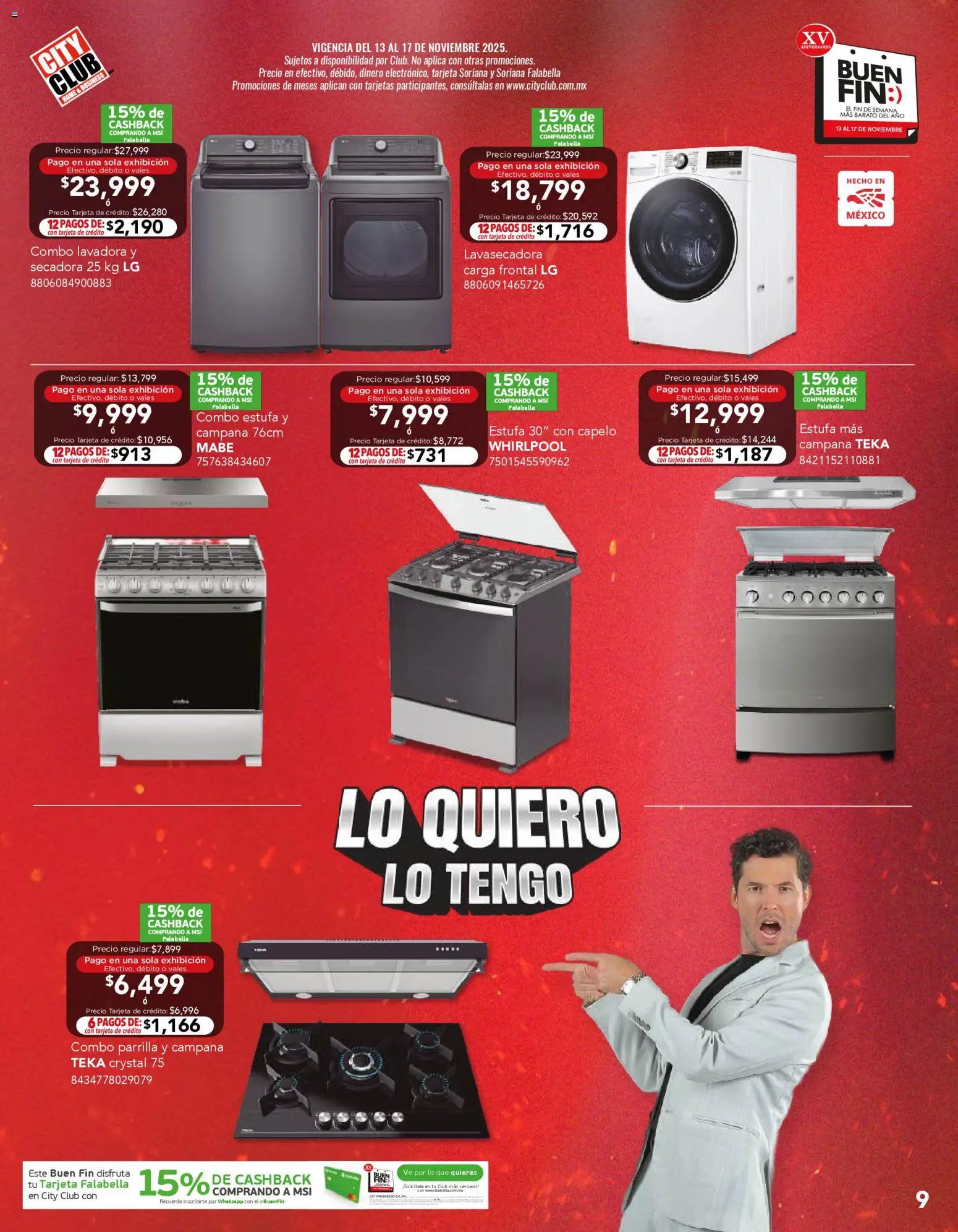 Nuevas ofertas de City Club válidas en toda la República Mexicana desde el 12.11.2025. ¡Encuentra las mejores ofertas en City Club Buen Fin! | Página: 9 | Productos: Secadora, Lavadora, Parrilla, Campana