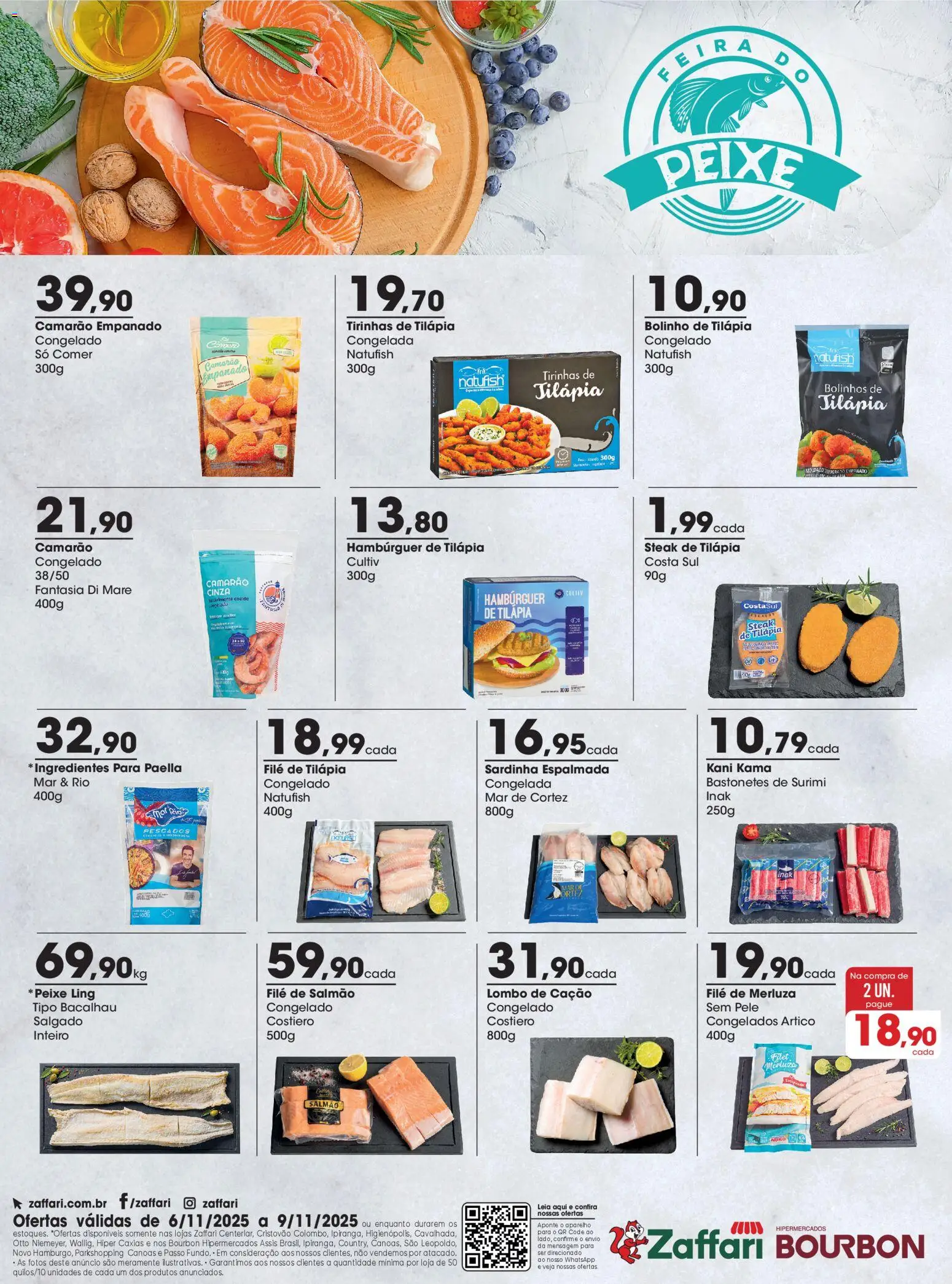 Zaffari Folheto - válido de 06.11.2025 | Página: 2 | Produtos: Bacalhau, Camarão, Sardinha, Filé de tilápia