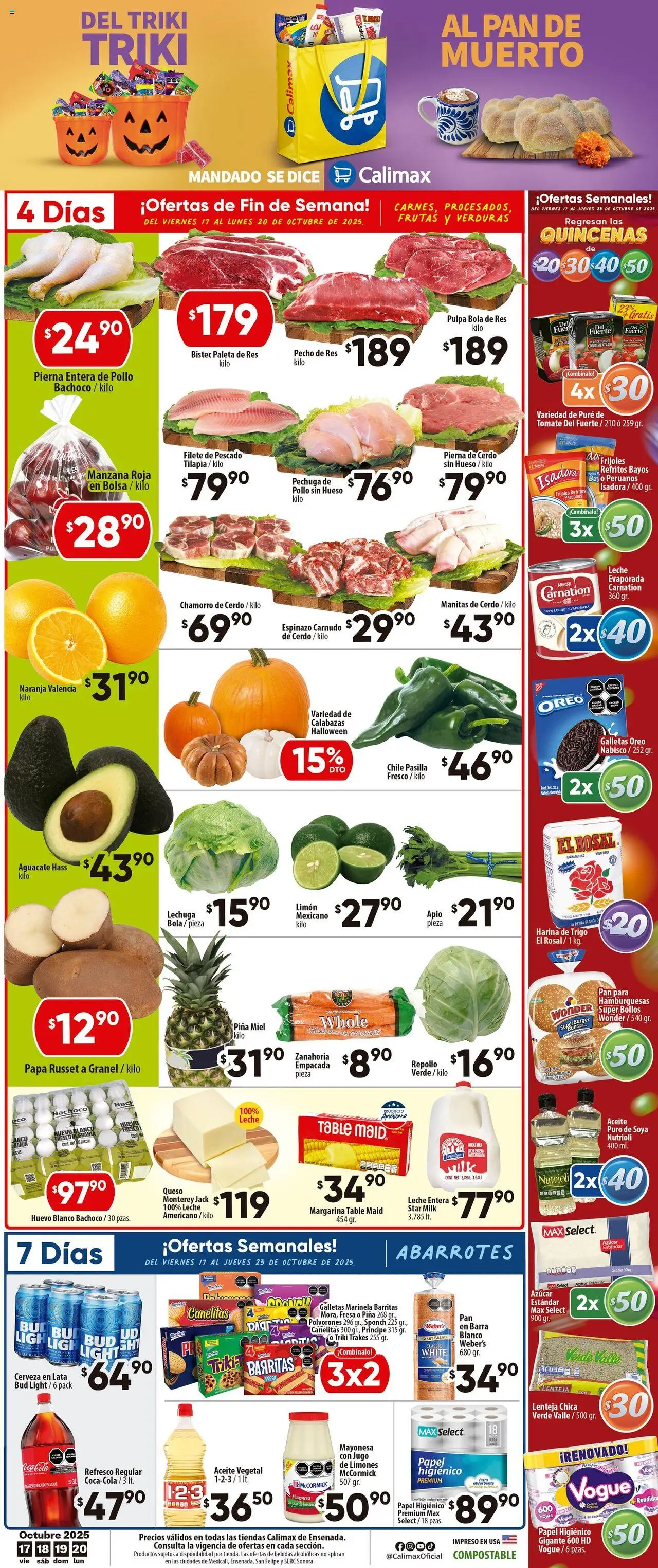 Nuevas ofertas de Calimax válidas en toda la República Mexicana desde el 17.10.2025. ¡Encuentra las mejores ofertas en Calimax folleto Ensenada! | Página: 1 | Productos: Manzana, Leche, Cerveza, Res