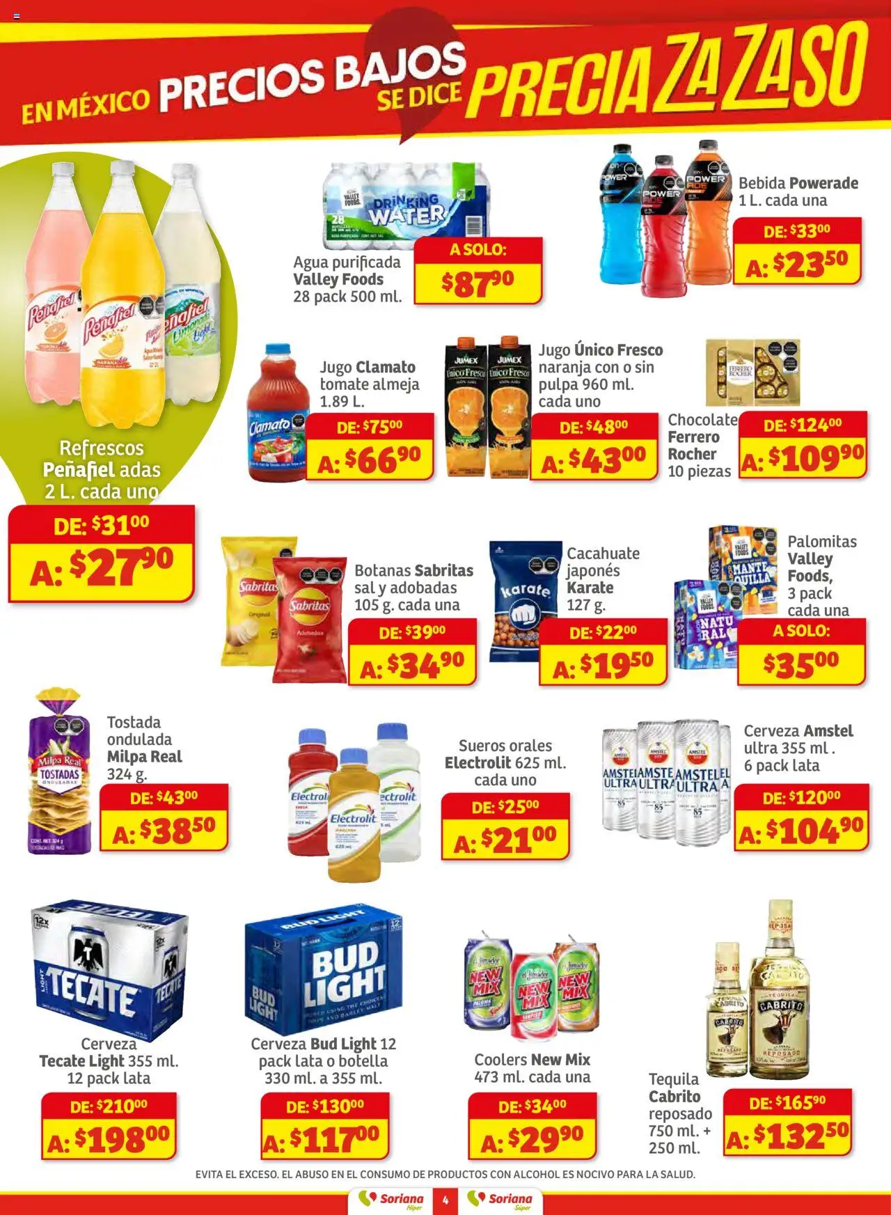 Nuevas ofertas de Soriana válidas en toda la República Mexicana desde el 16.10.2025. ¡Encuentra las mejores ofertas en Soriana - Preciazazaso Súper: Frontera Chih, Coah, Tamaulipas! | Página: 4 | Productos: Tomate, Agua, Cerveza, Botella