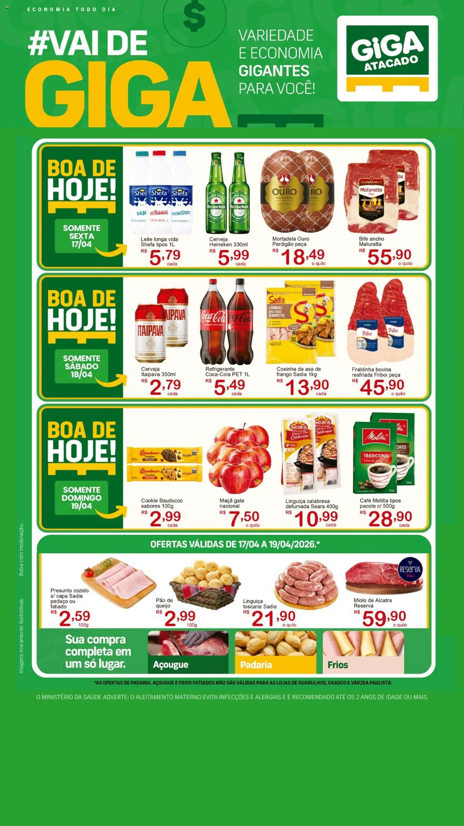 GIGA Atacado Folheto - válido de 17.04.2026 | Página: 1 | Produtos: Linguiça, Fraldinha, Mortadela, Frango