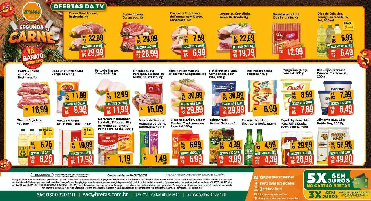 Bretas Folheto - válido de 08.09.2025 | Página: 1 | Produtos: Salsicha, Peixe, Carne, Macarrão instantâneo