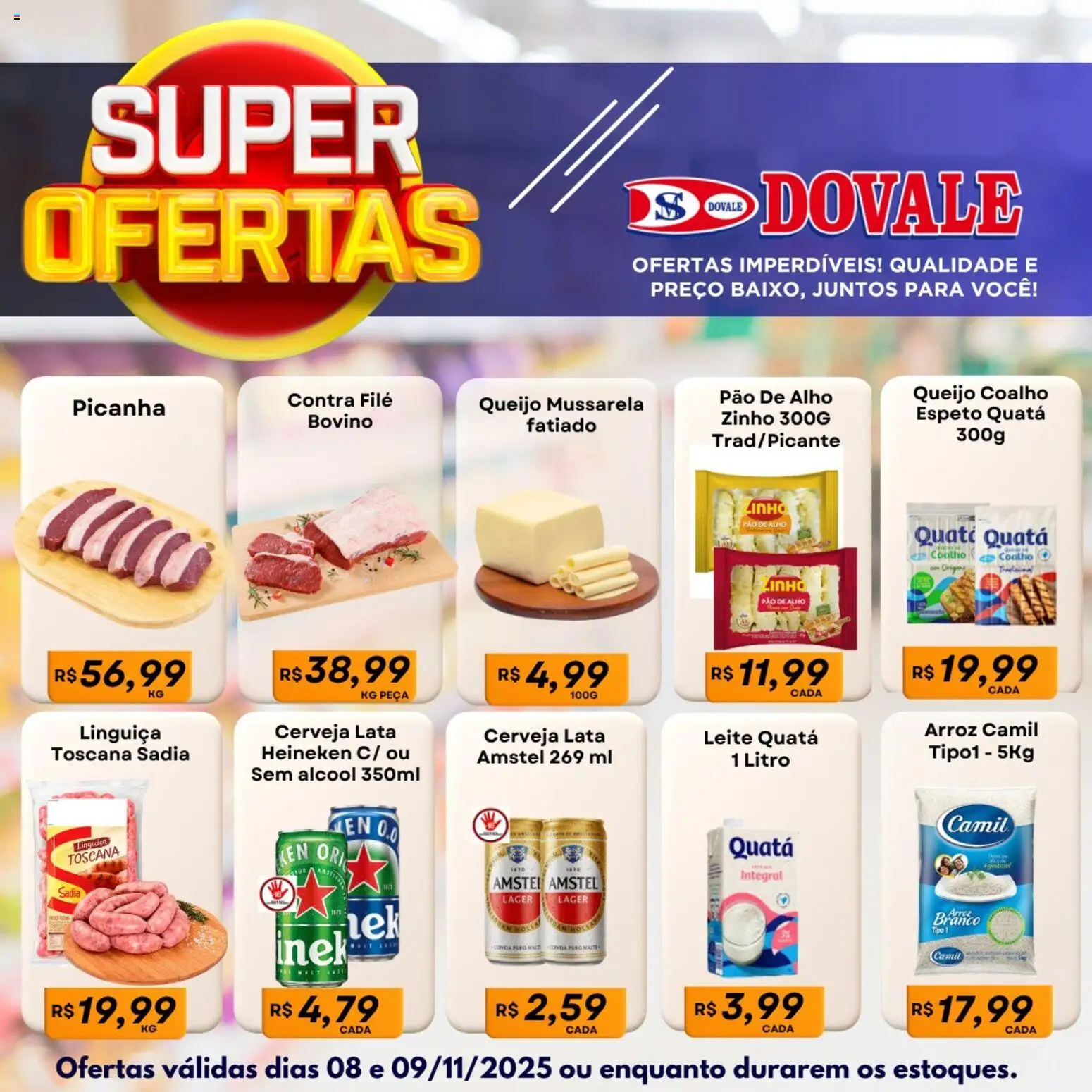 Dovale Folheto - válido de 08.11.2025 | Página: 2 | Produtos: Pao de alho, Linguiça, Picanha, Queijo coalho