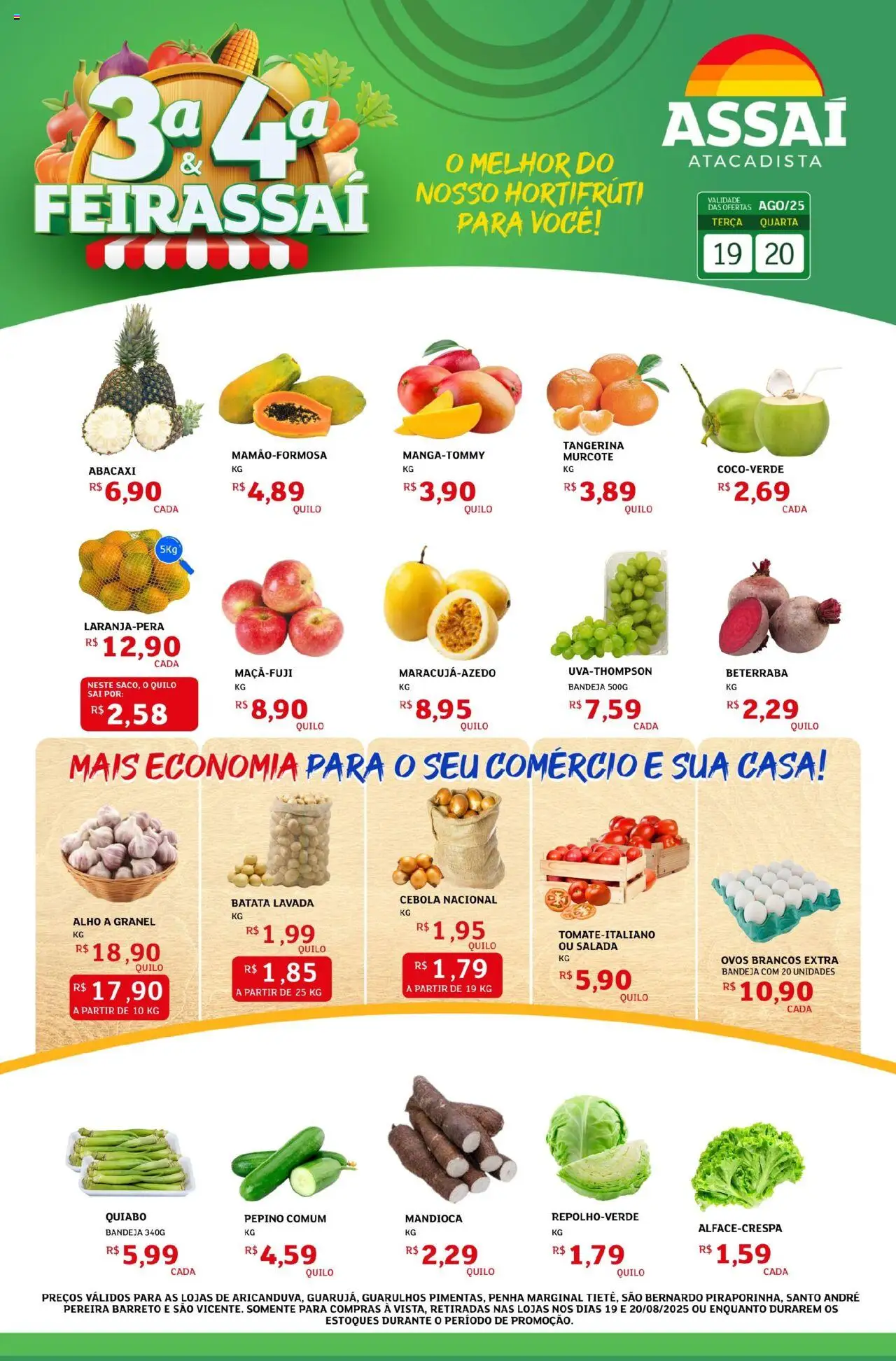 Assaí Atacadista Folheto - válido de 19.08.2025 | Página: 1 | Produtos: Alho, Mandioca, Ovos, Batata