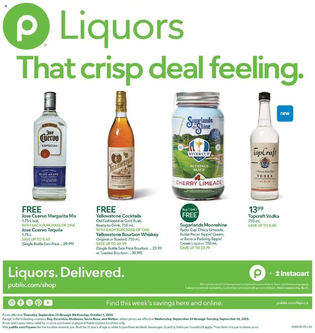 Publix Liquor - valid from 25.09.2025 | Page: 1 | Products: Butter, Cream, Vodka, Whiskey