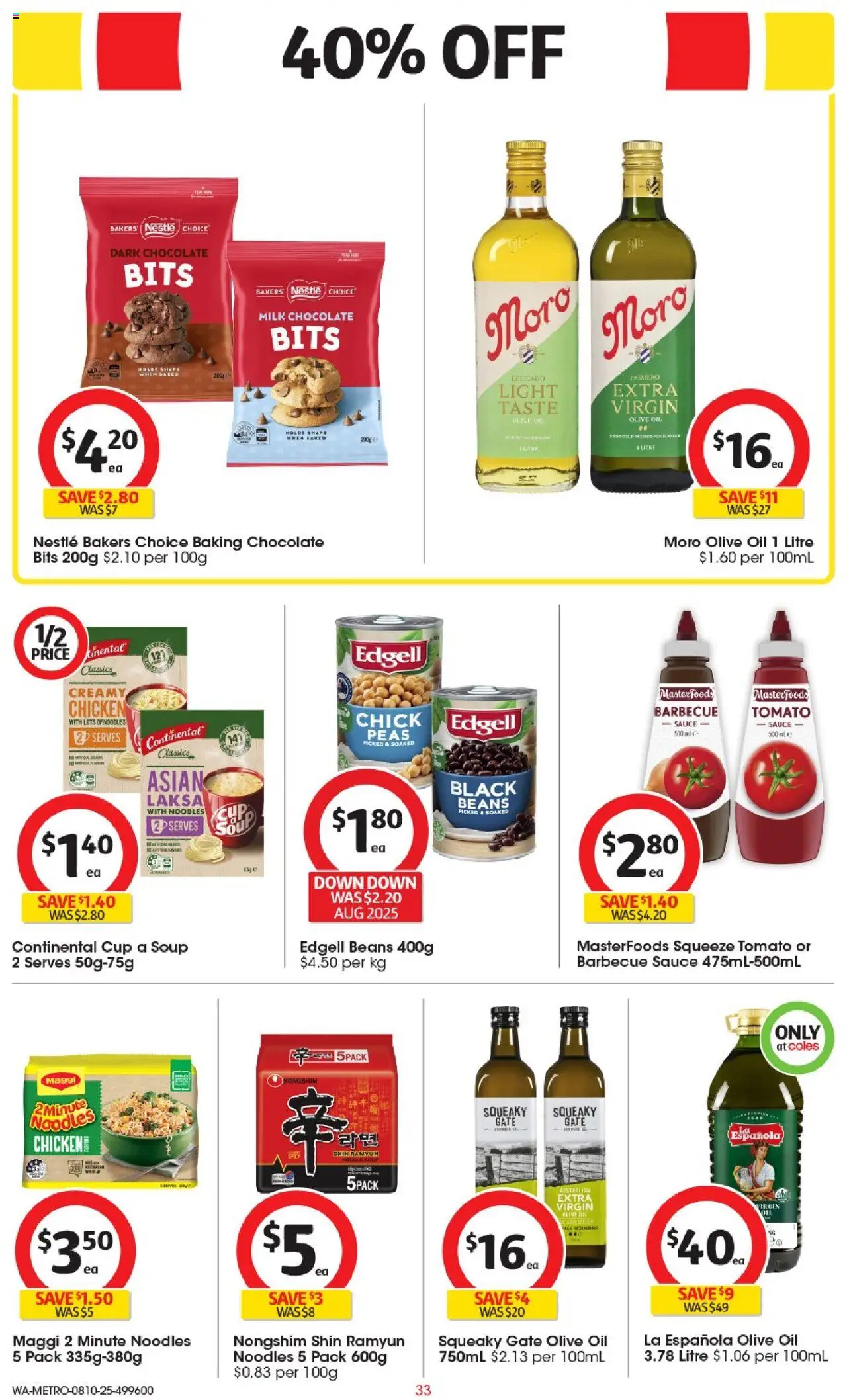 Coles catalogue - valid from 08.10.2025 | Page: 33 | Products: Chocolate, Olive oil, Sauce, Soup