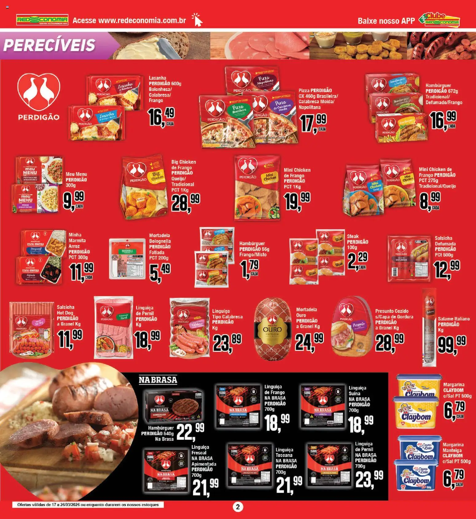 RedEconomia Folheto - válido de 17.03.2026 | Página: 2 | Produtos: Manteiga, Presunto, Pizza, Lasanha
