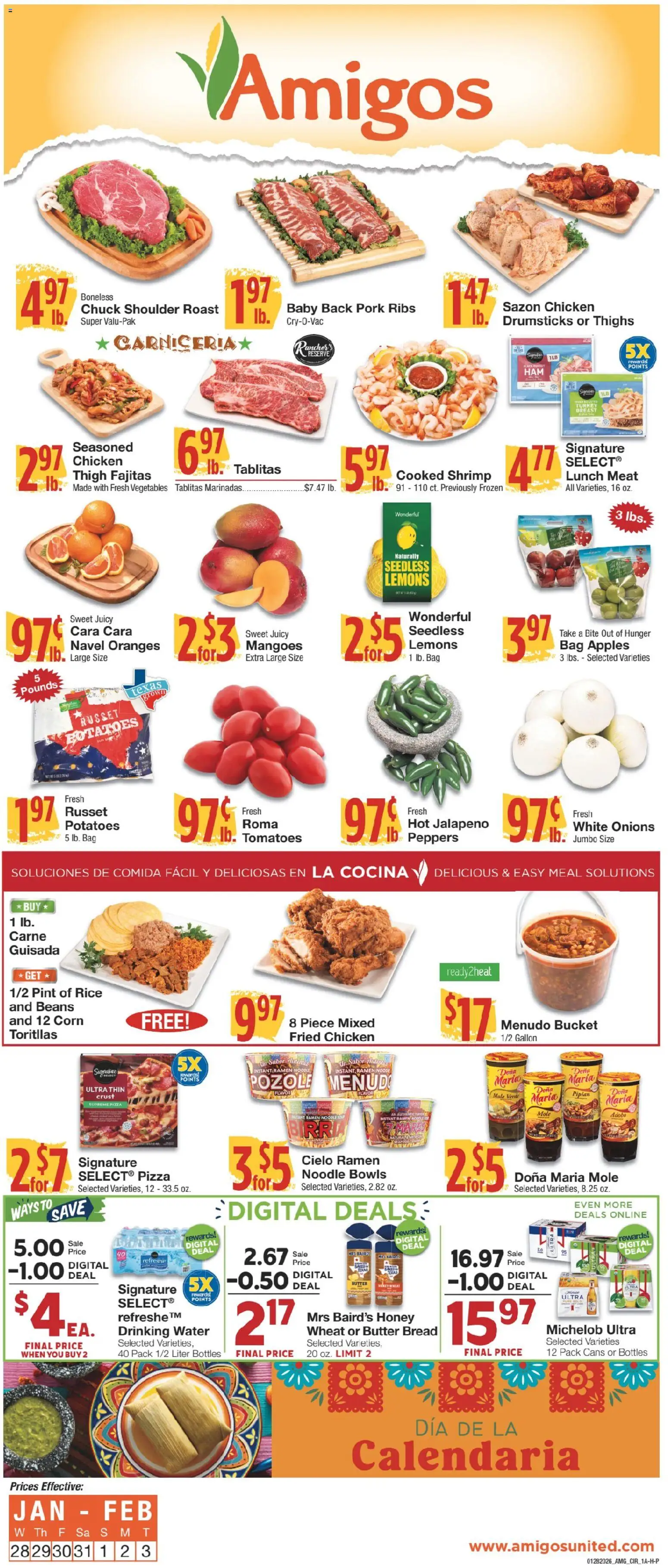 United Supermarkets Ad - valid from 27.01.2026 | Page: 1 | Products: Peppers, Butter, Apples, Tomatoes