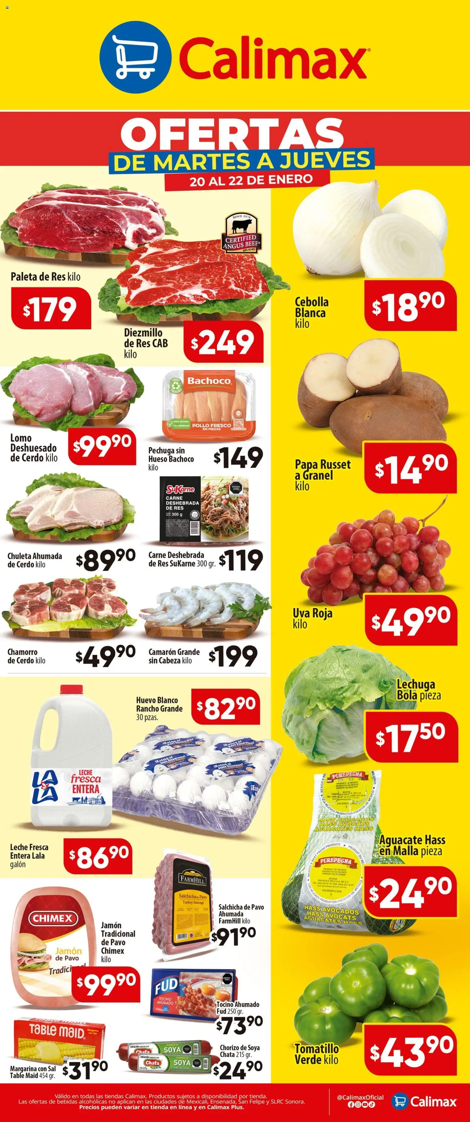 Nuevas ofertas de Calimax válidas en toda la República Mexicana desde el 20.01.2026. ¡Encuentra las mejores ofertas en Calimax folleto! | Página: 1 | Productos: Aguacate, Cerdo, Chorizo, Malla