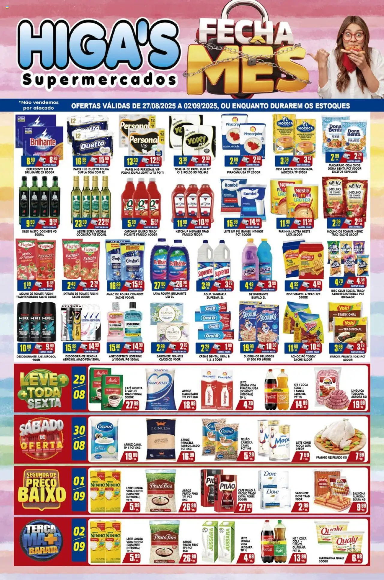 Higa's Supermercado Folheto - válido de 27.08.2025 | Página: 1 | Produtos: Linguiça, Azeite, Leite em pó, Água sanitária