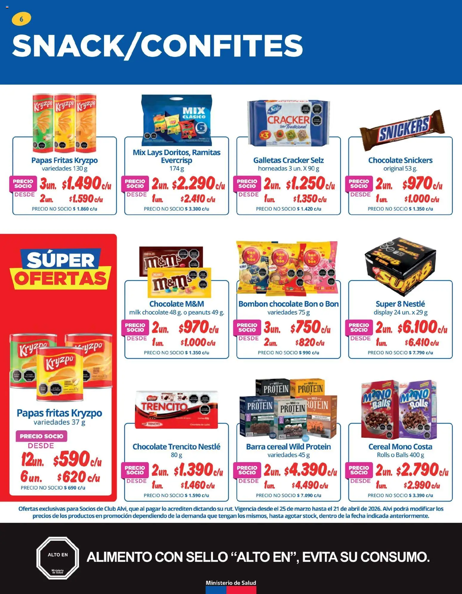 Alvi ofertas  │ válido desde el 25.03.2026 | Página: 6 | Productos: Mono, Chocolate, Papas fritas, Galletas