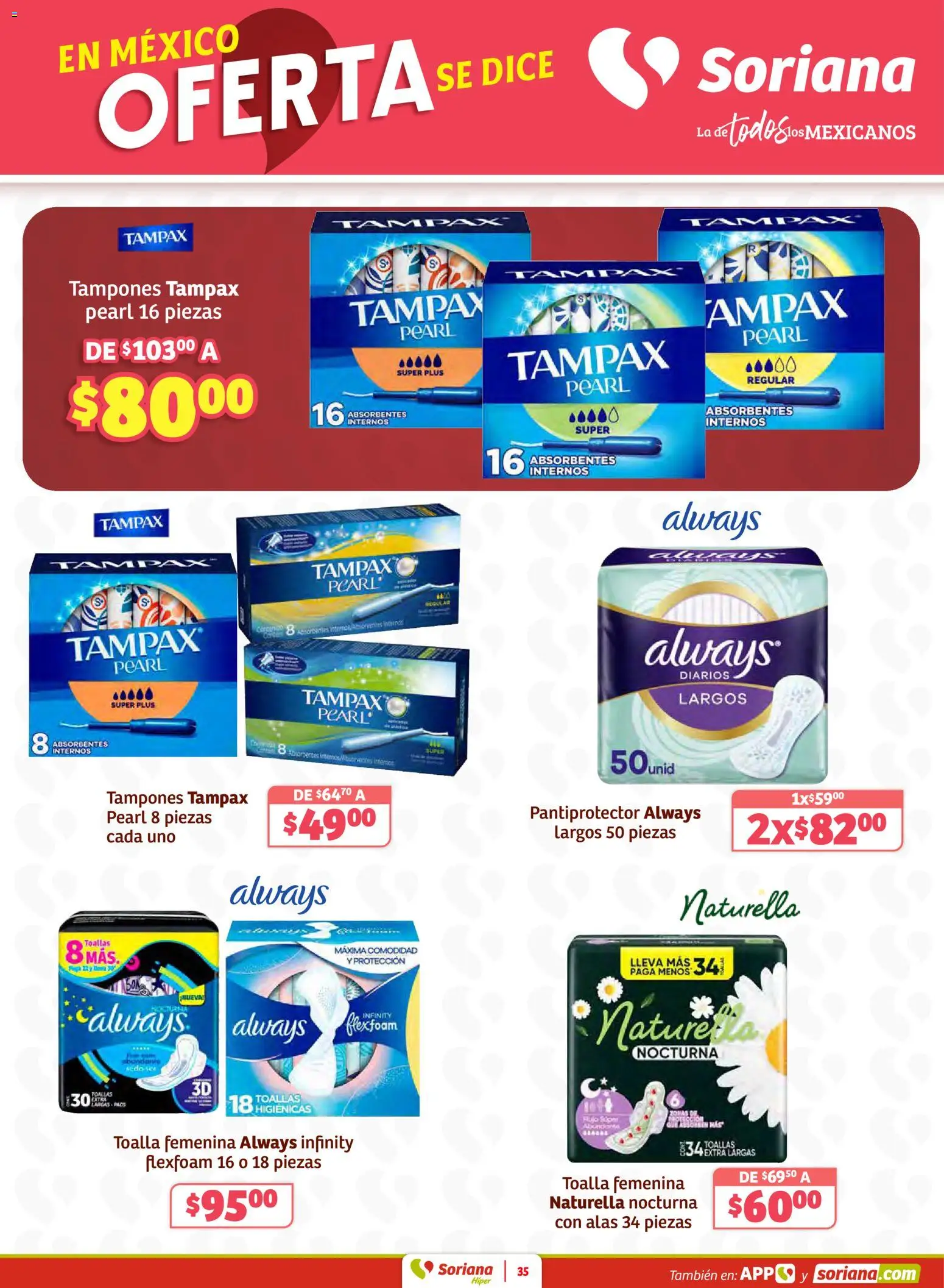 Nuevas ofertas de Soriana válidas en toda la República Mexicana desde el 27.02.2026. ¡Encuentra las mejores ofertas en Soriana Preciazazaso Híper: Coah, Tamaulipas! | Página: 35 | Productos: Toalla, Tampones, Toallas