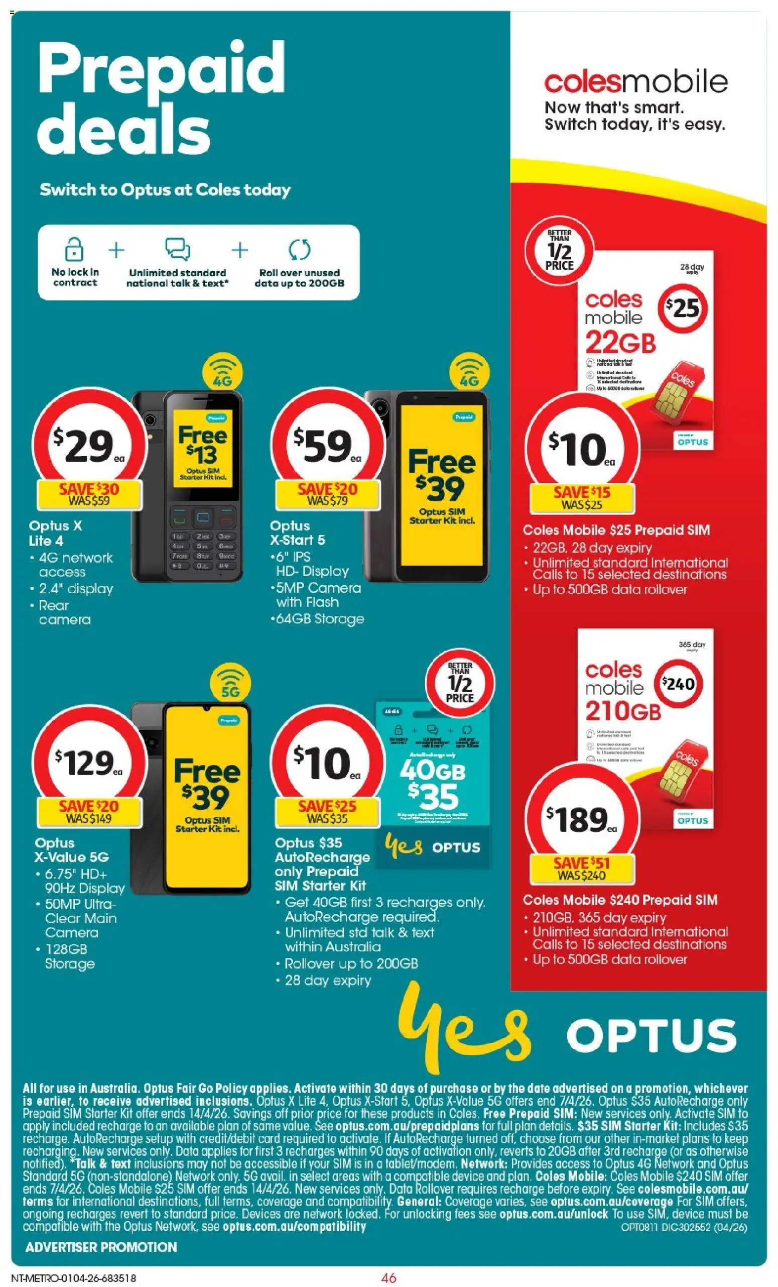 Coles catalogue - valid from 01.04.2026 | Page: 46 | Products: Date, Device, Camera, Mobile